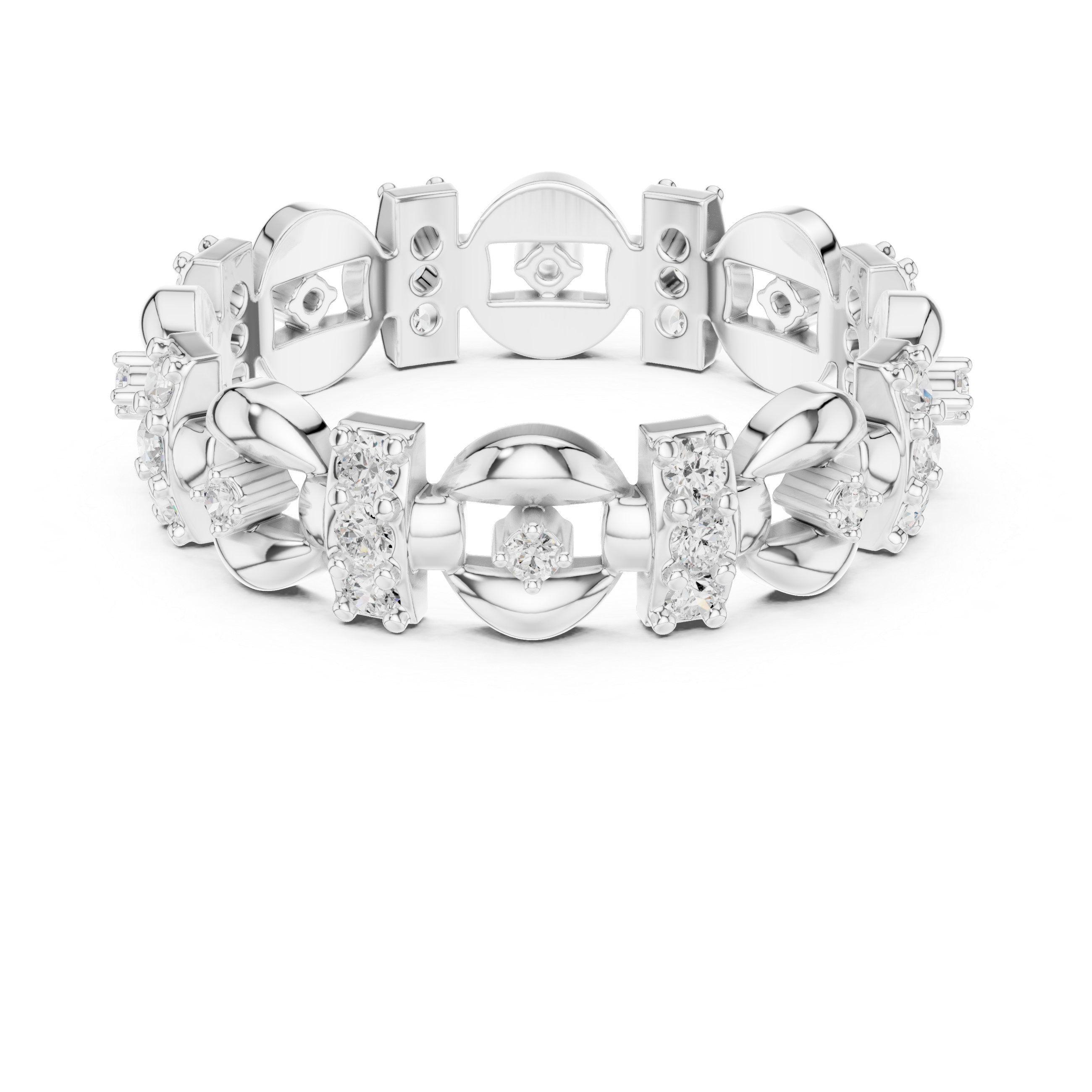 Modern Geometric Diamond Eternity Band – Sculptural Statement Wedding Ring in White Gold