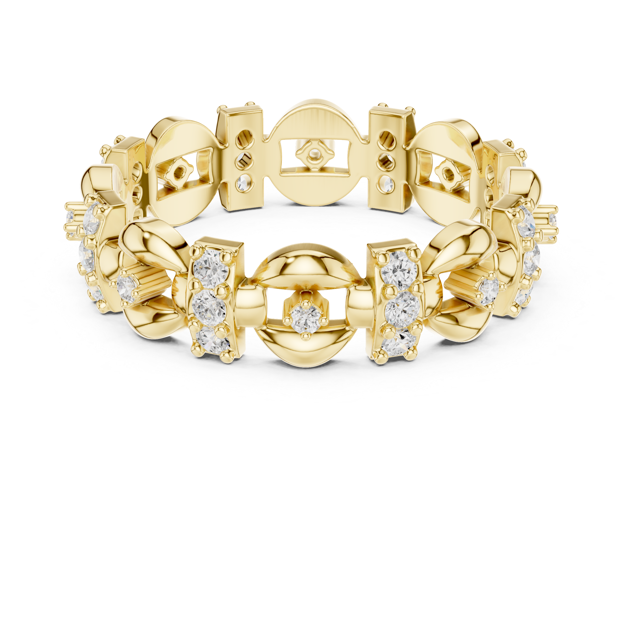 Modern Geometric Diamond Eternity Band – Sculptural Statement Wedding Ring in White Gold