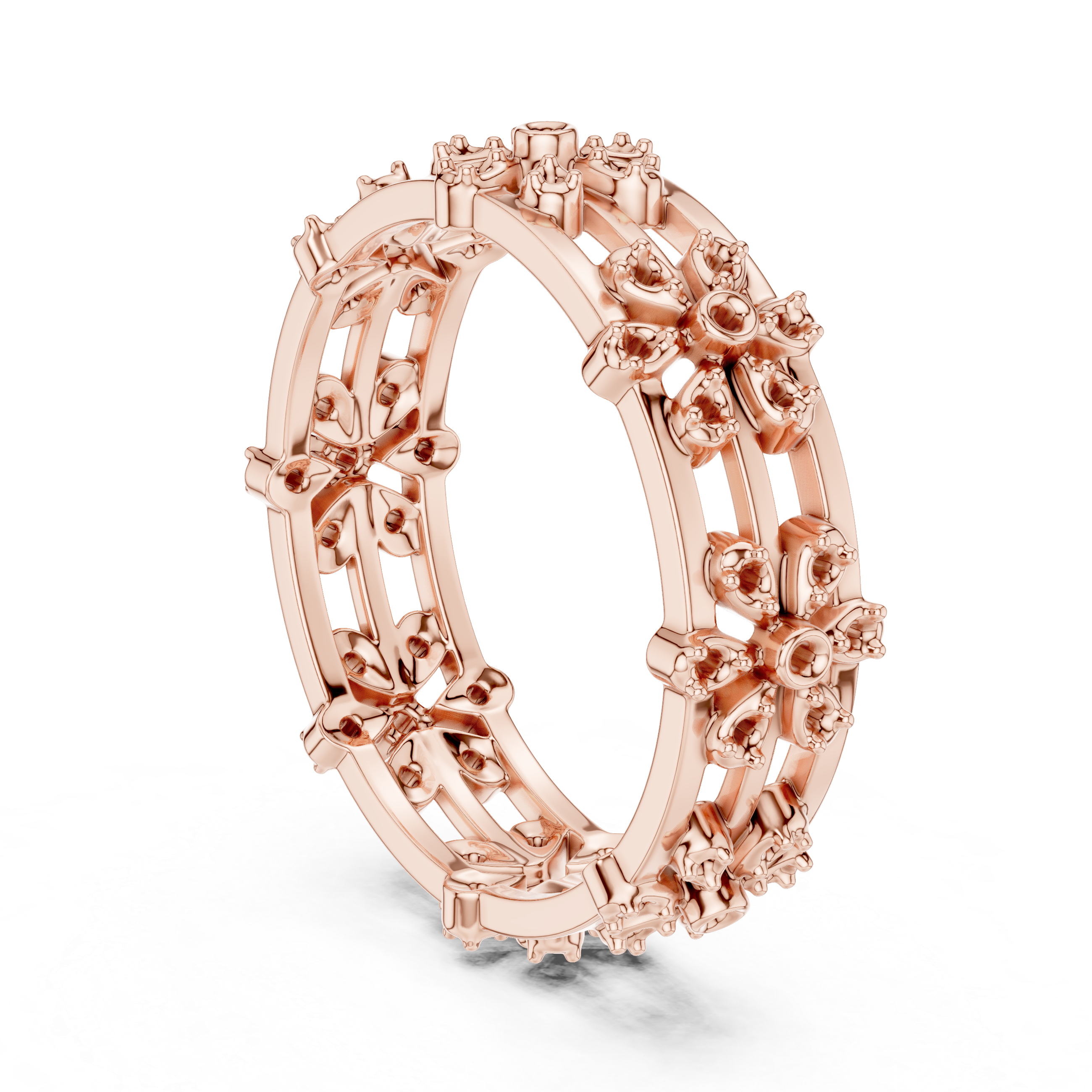 Floral Diamond Eternity Ring – Openwork Multi Flower Band Ring in Yellow Gold