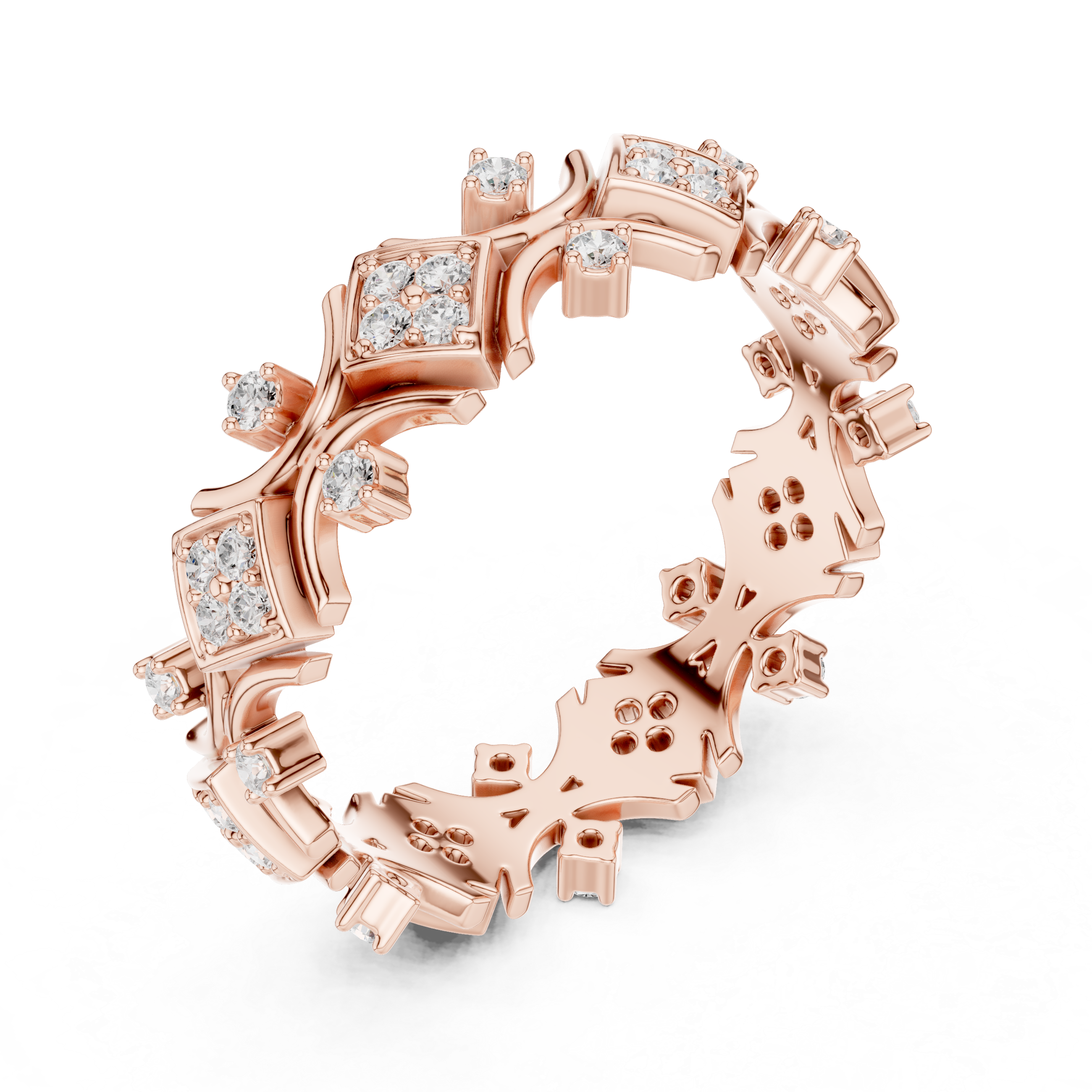 Geometric Diamond Eternity Band Ring – Vintage Inspired Rose Gold Wedding Band