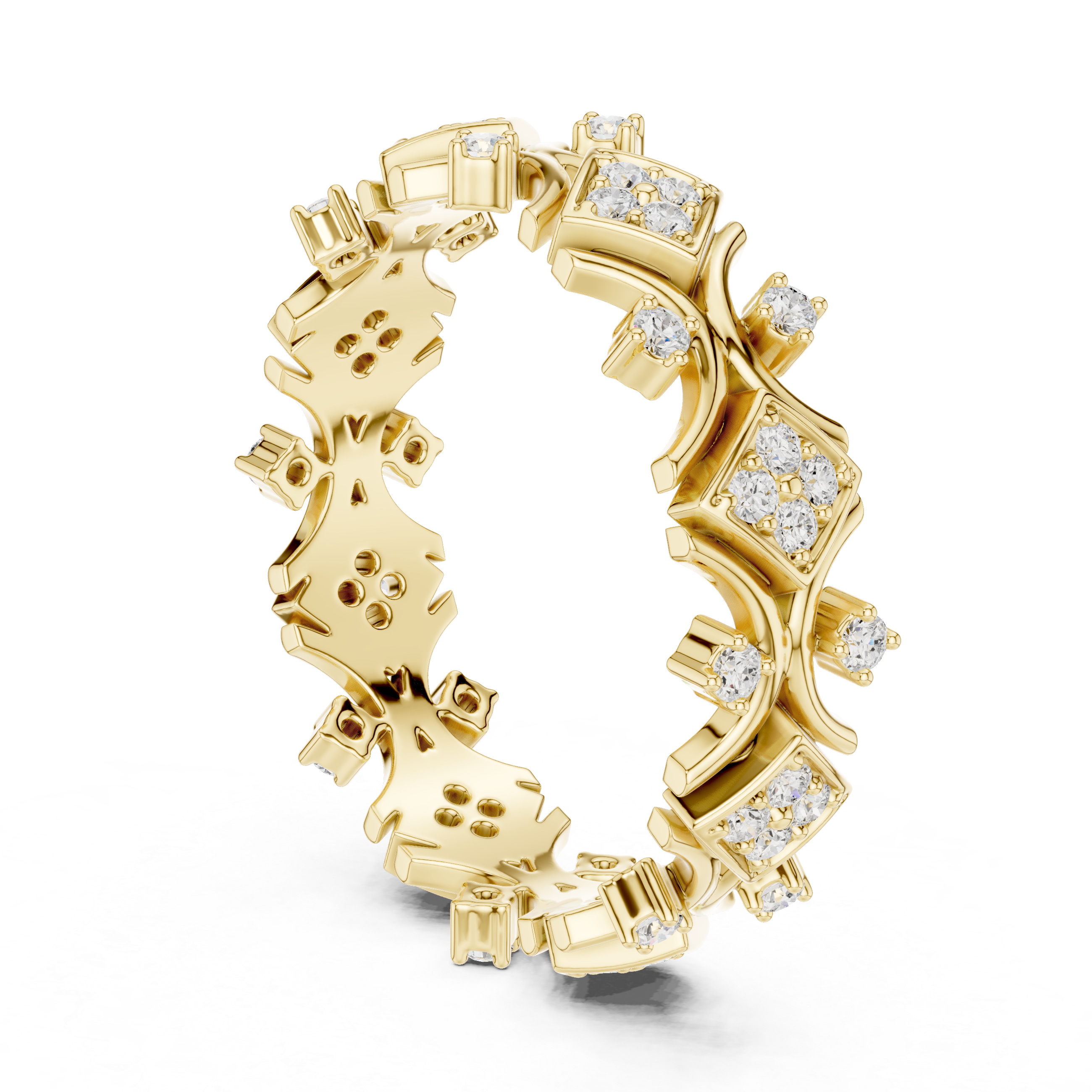 Geometric Diamond Eternity Band Ring – Vintage Inspired Rose Gold Wedding Band