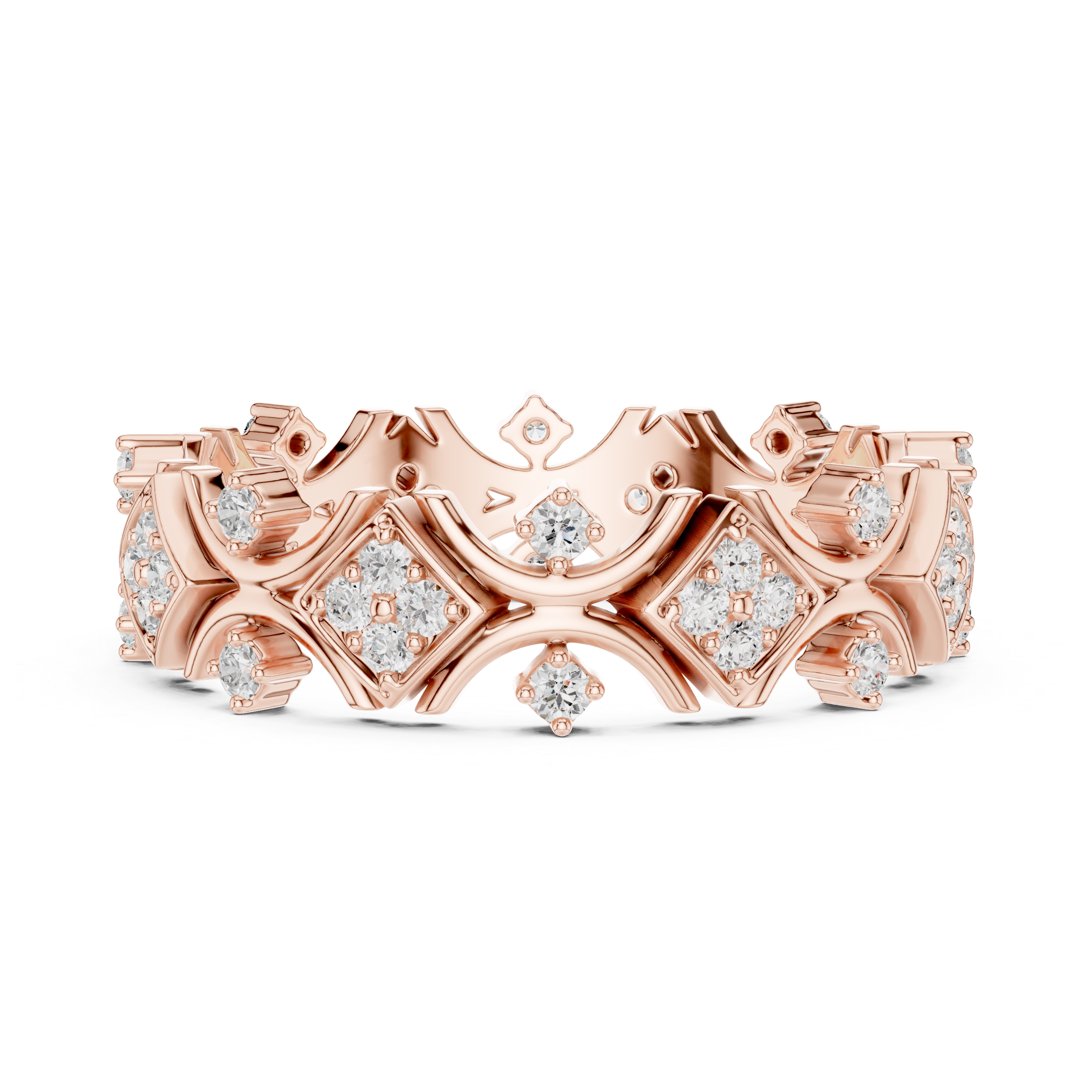 Geometric Diamond Eternity Band Ring – Vintage Inspired Rose Gold Wedding Band