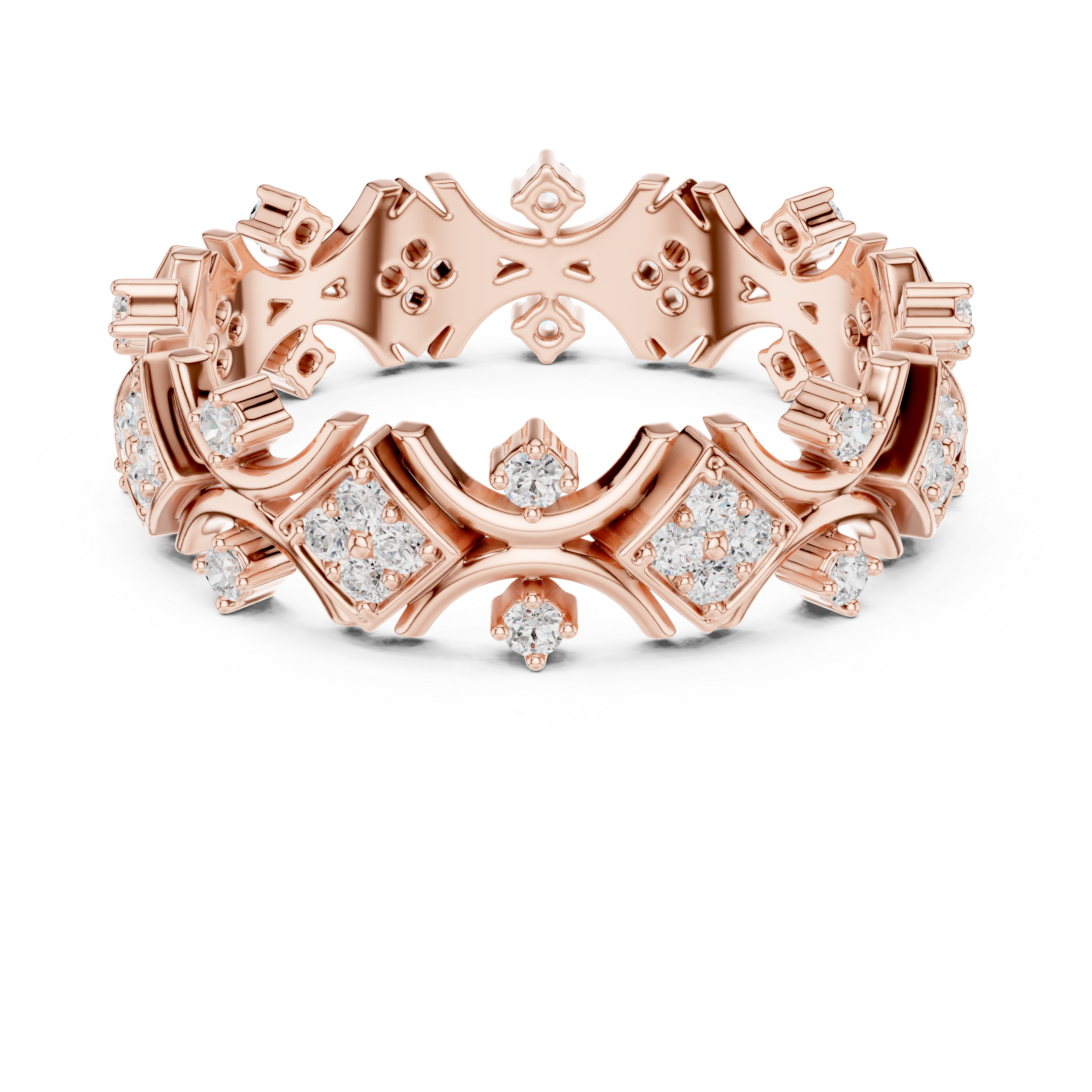Geometric Diamond Eternity Band Ring – Vintage Inspired Rose Gold Wedding Band