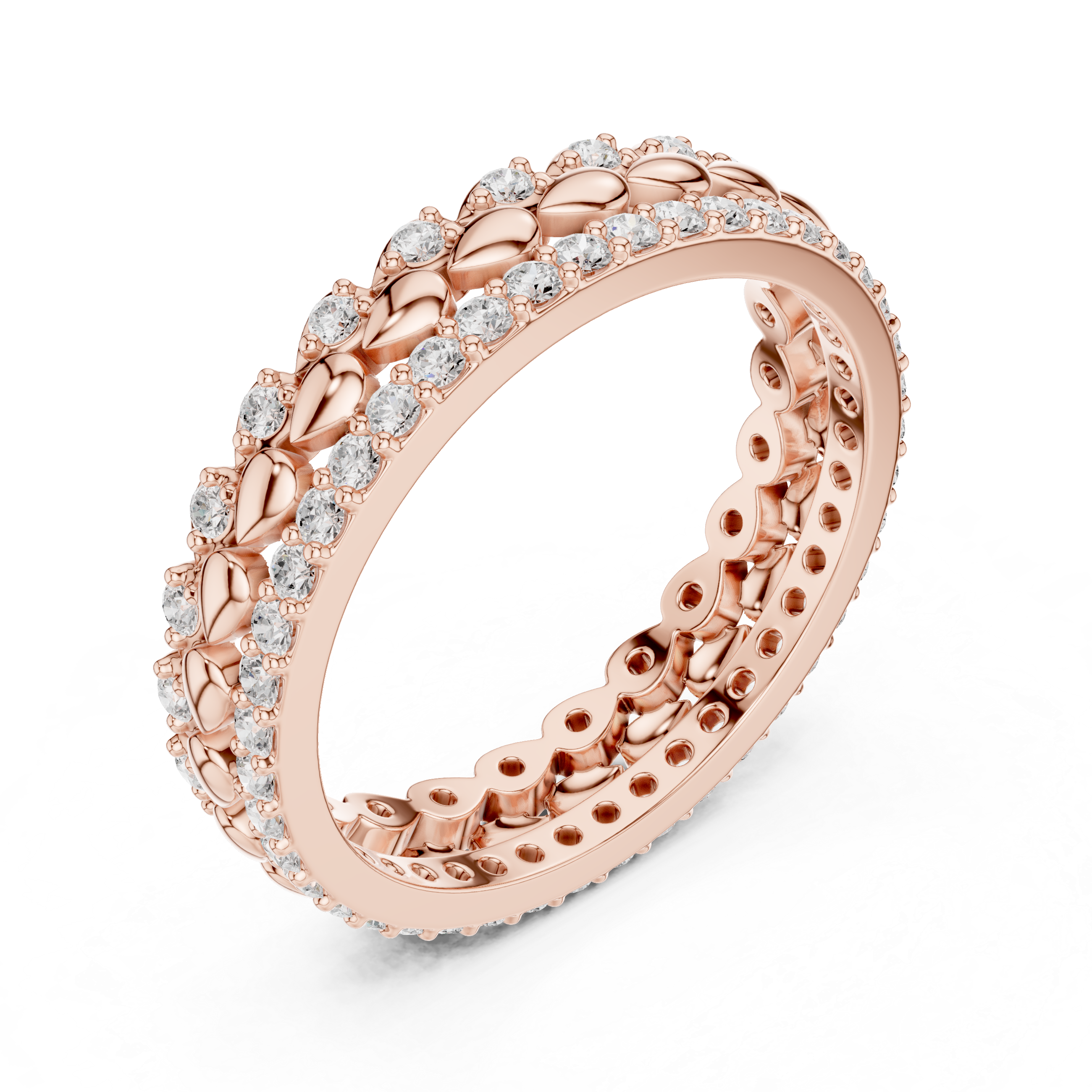 Petal Diamond Eternity Band Ring – Rose Gold Floral Inspired Wedding Band