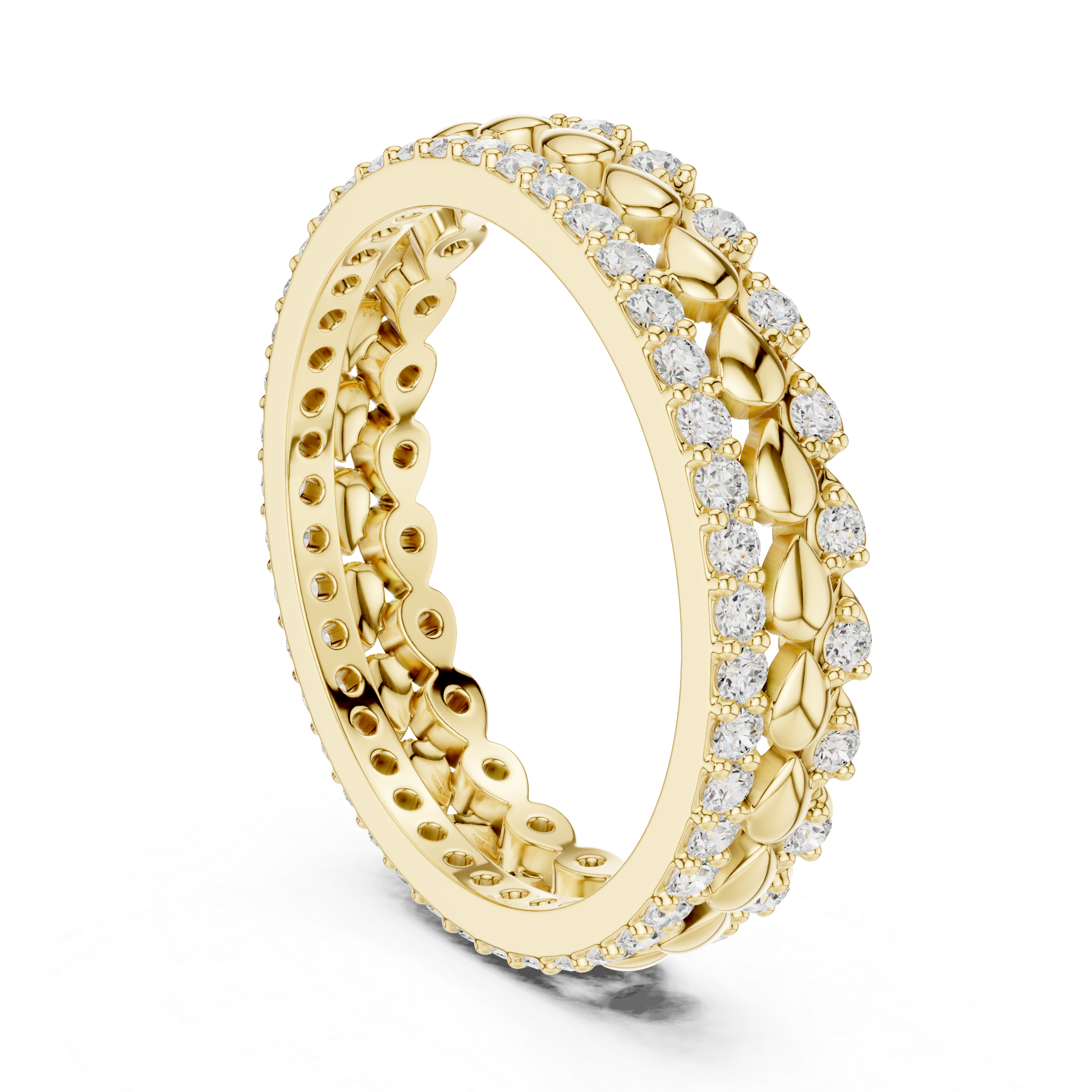 Petal Diamond Eternity Band Ring – Rose Gold Floral Inspired Wedding Band