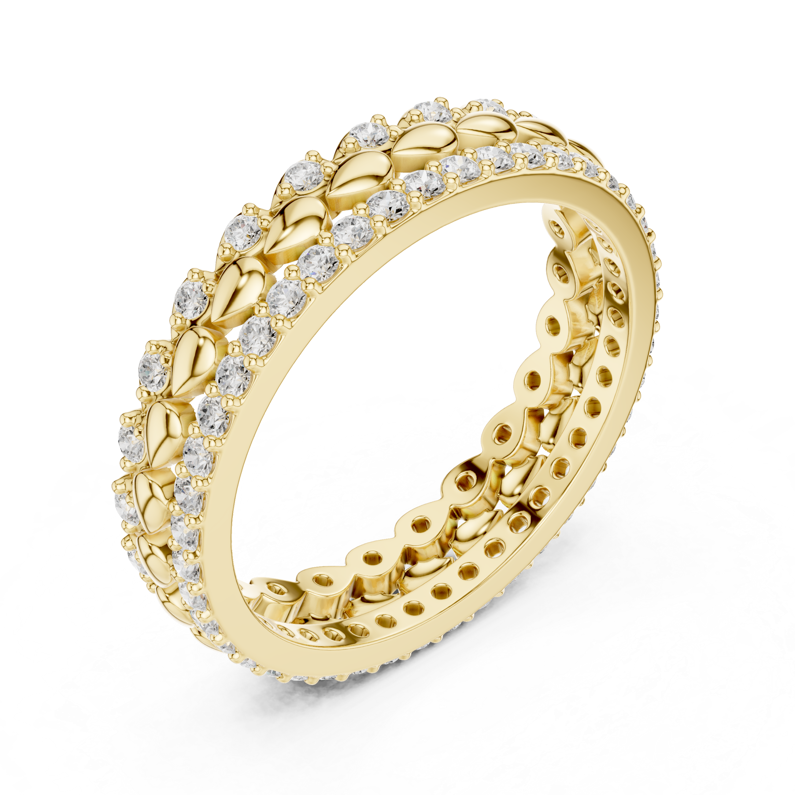 Petal Diamond Eternity Band Ring – Rose Gold Floral Inspired Wedding Band