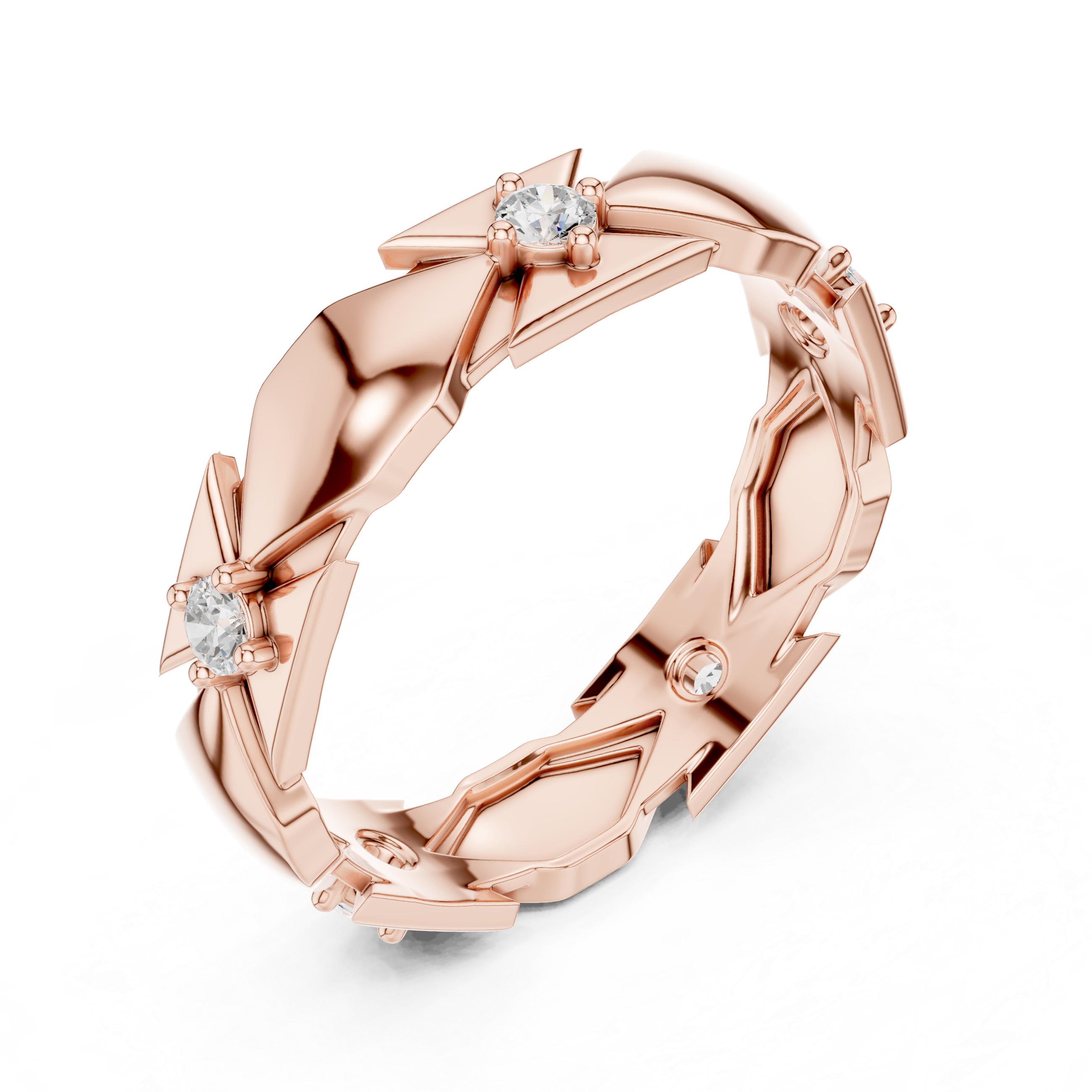 Modern Geometric Diamond Eternity Ring – Architectural Gold Band