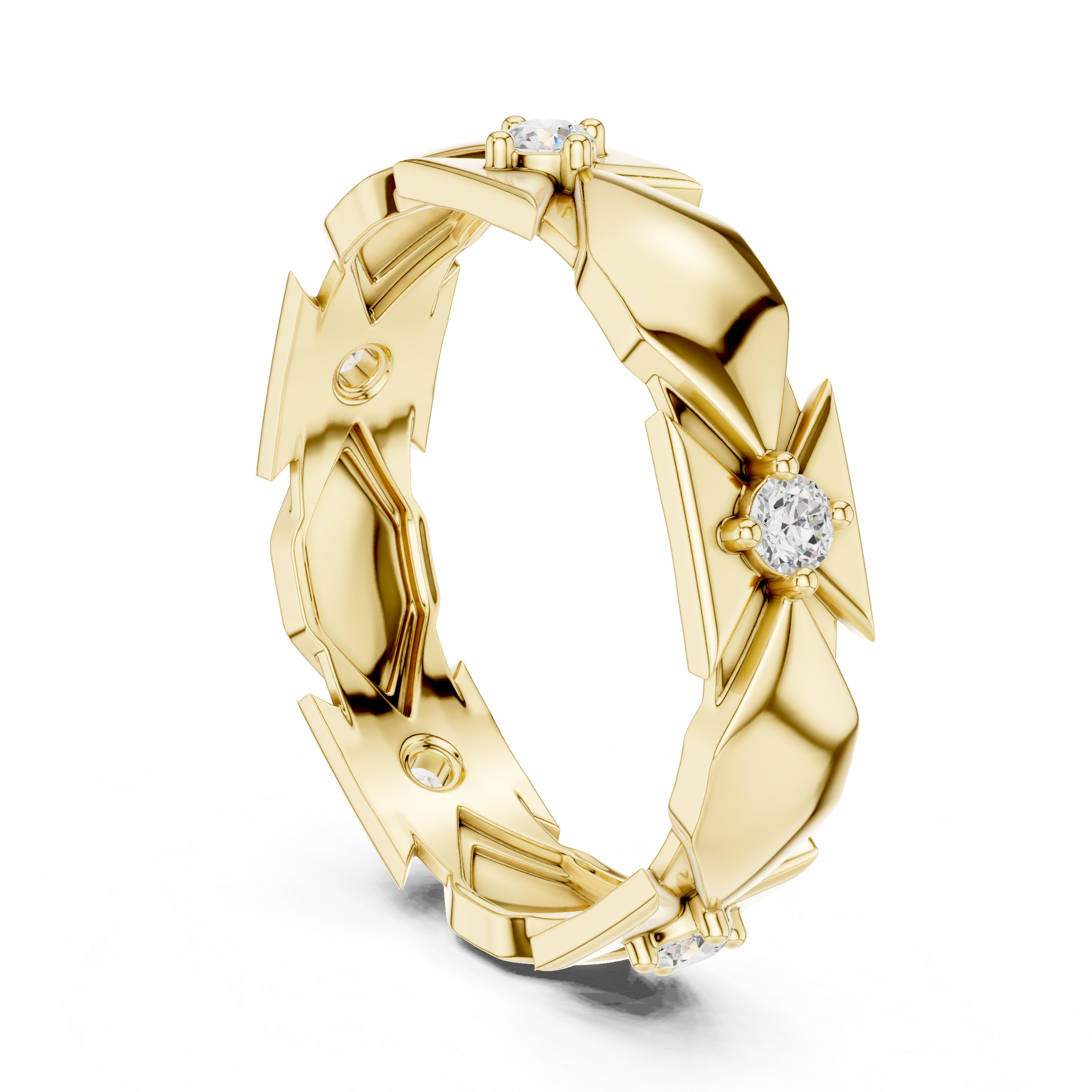 Modern Geometric Diamond Eternity Ring – Architectural Gold Band