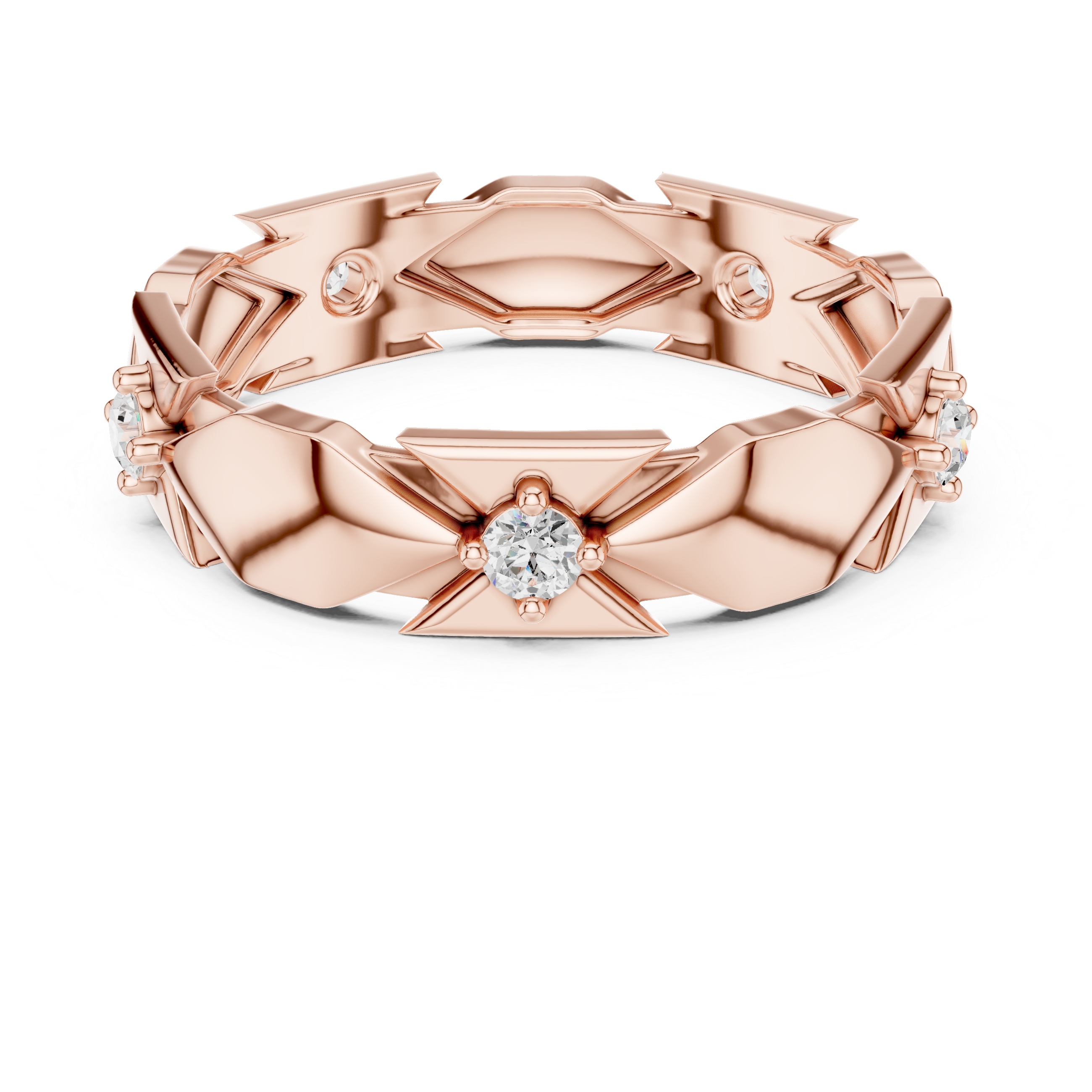 Modern Geometric Diamond Eternity Ring – Architectural Gold Band
