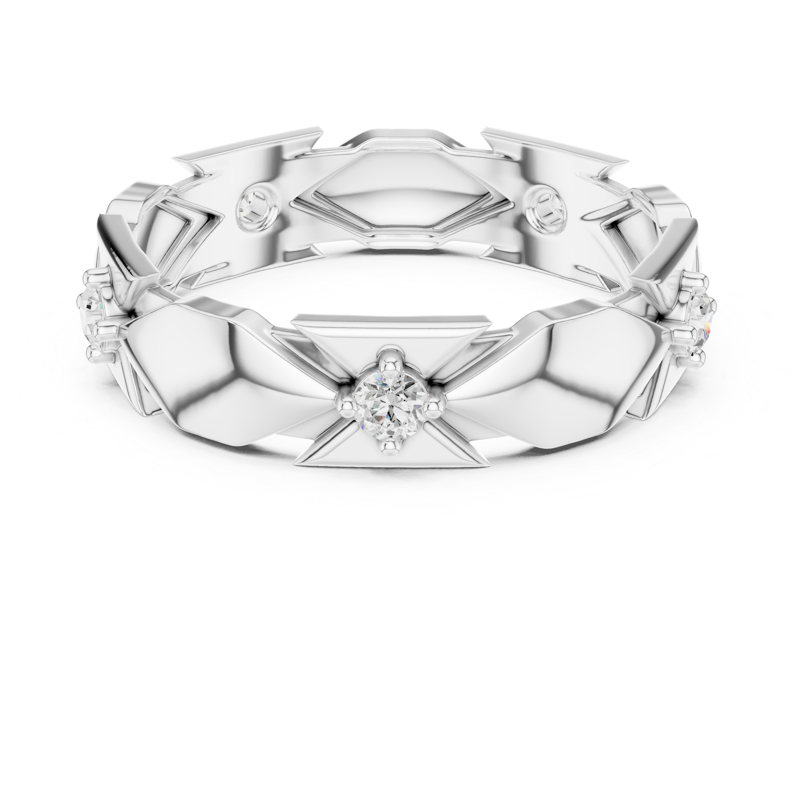 Modern Geometric Diamond Eternity Ring – Architectural Gold Band
