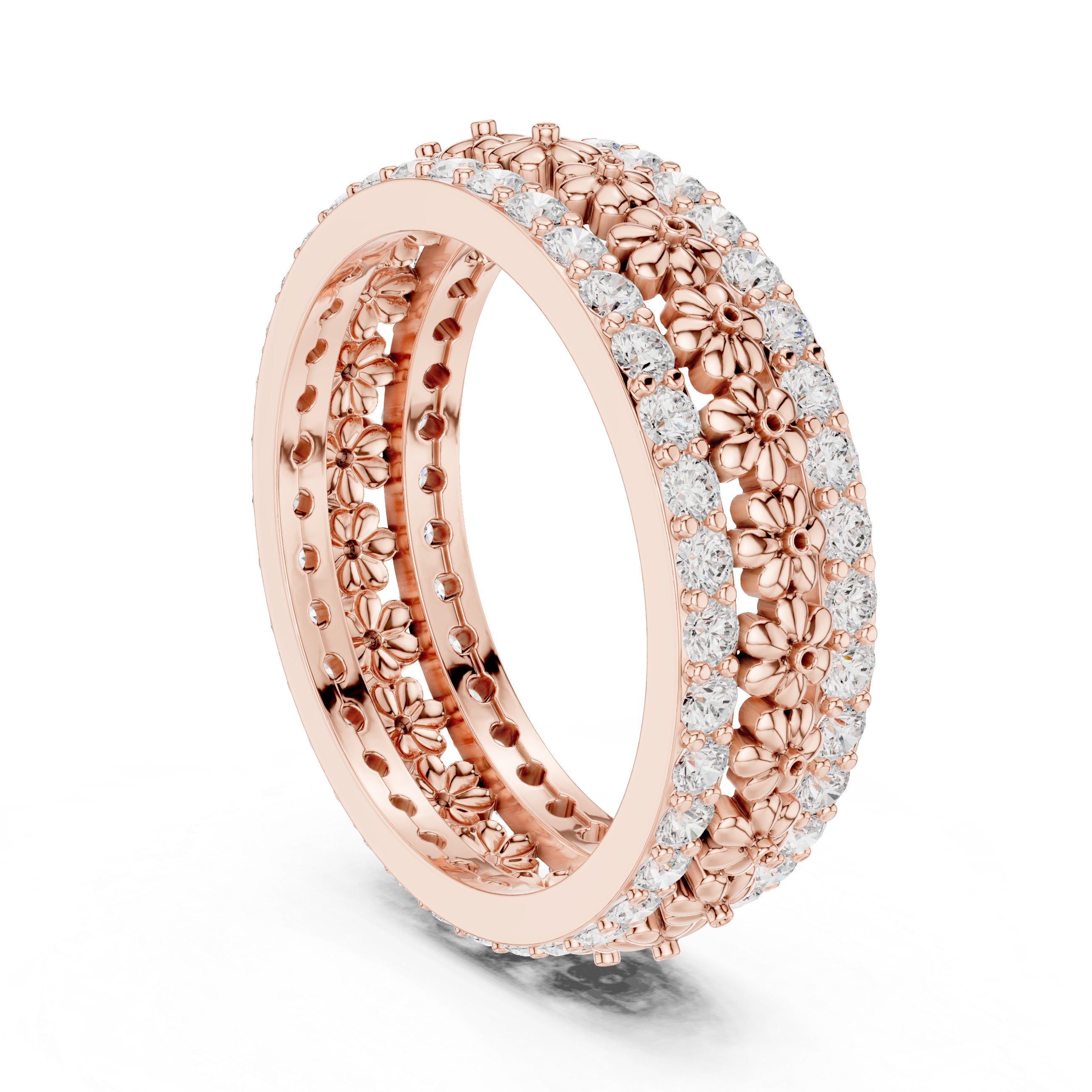 Floral Diamond Eternity Band Ring – Vintage Inspired Flower Wedding Band