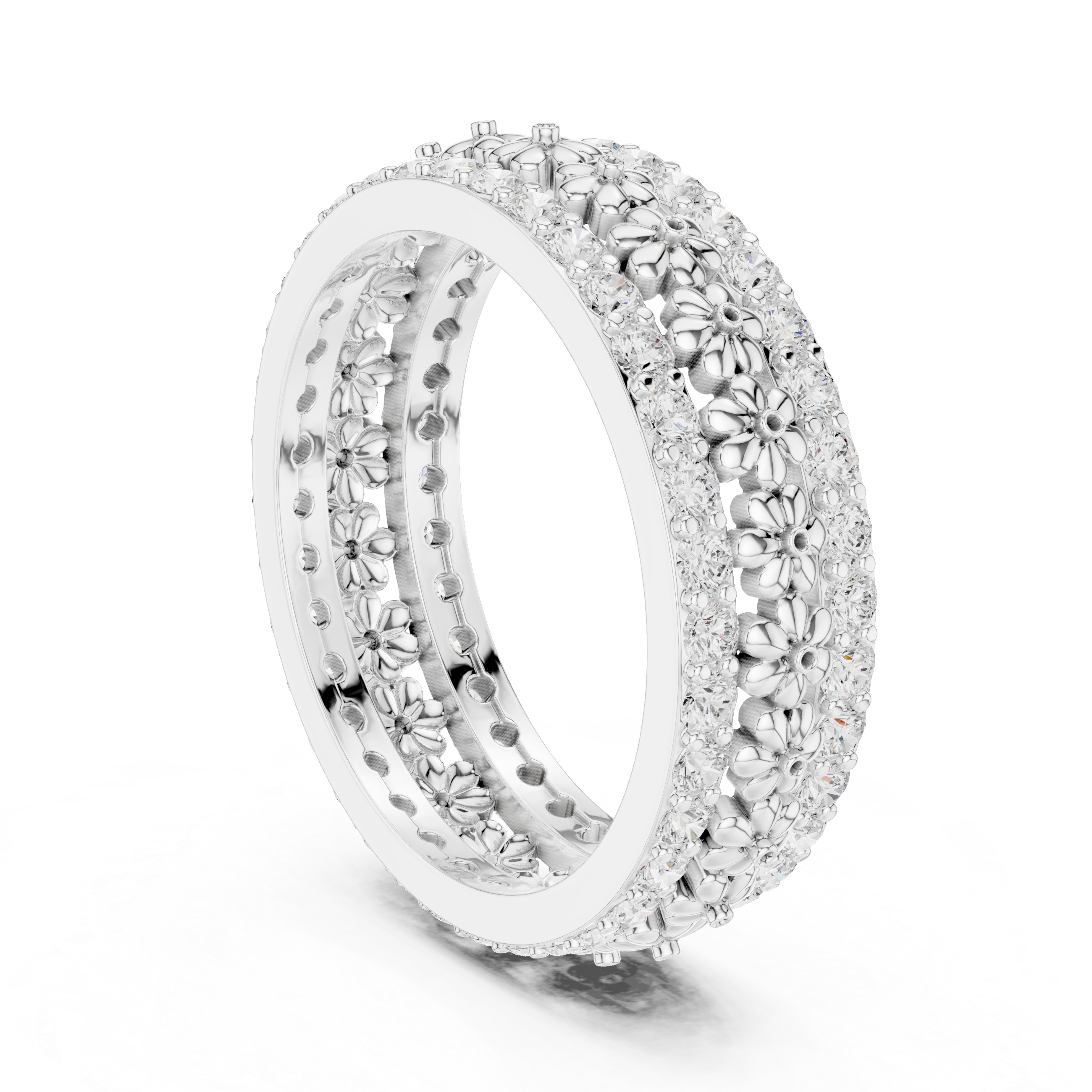Floral Diamond Eternity Band Ring – Vintage Inspired Flower Wedding Band