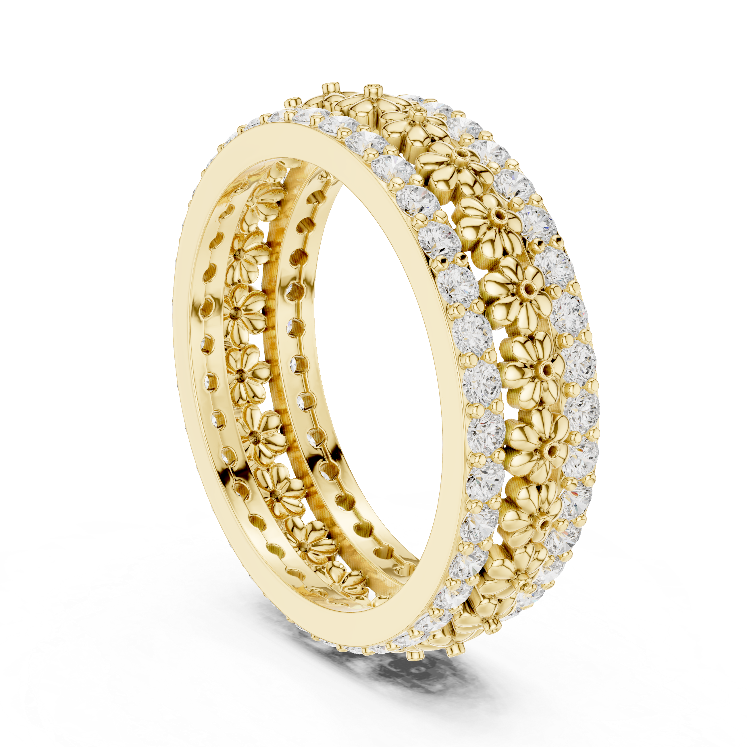Floral Diamond Eternity Band Ring – Vintage Inspired Flower Wedding Band