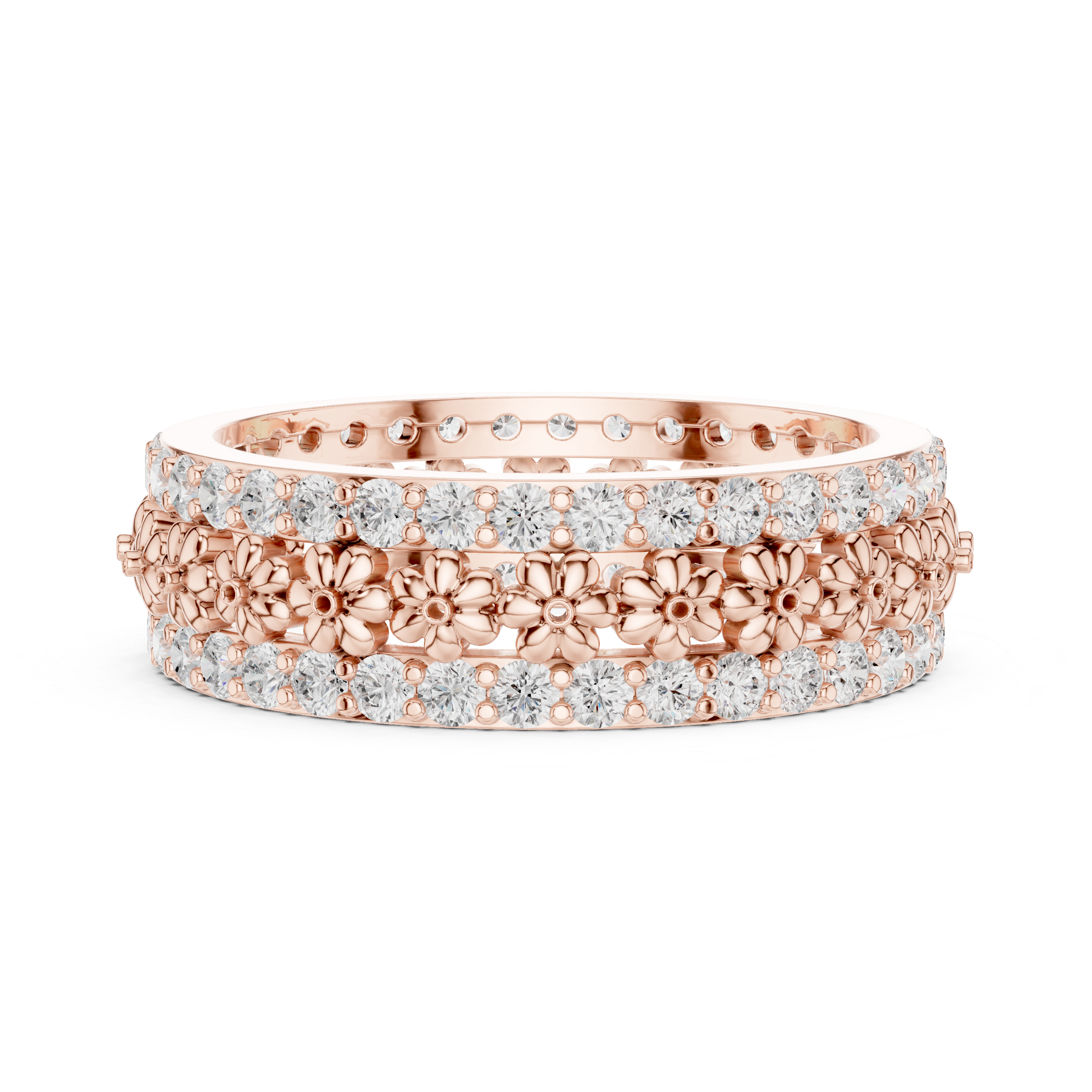 Floral Diamond Eternity Band Ring – Vintage Inspired Flower Wedding Band