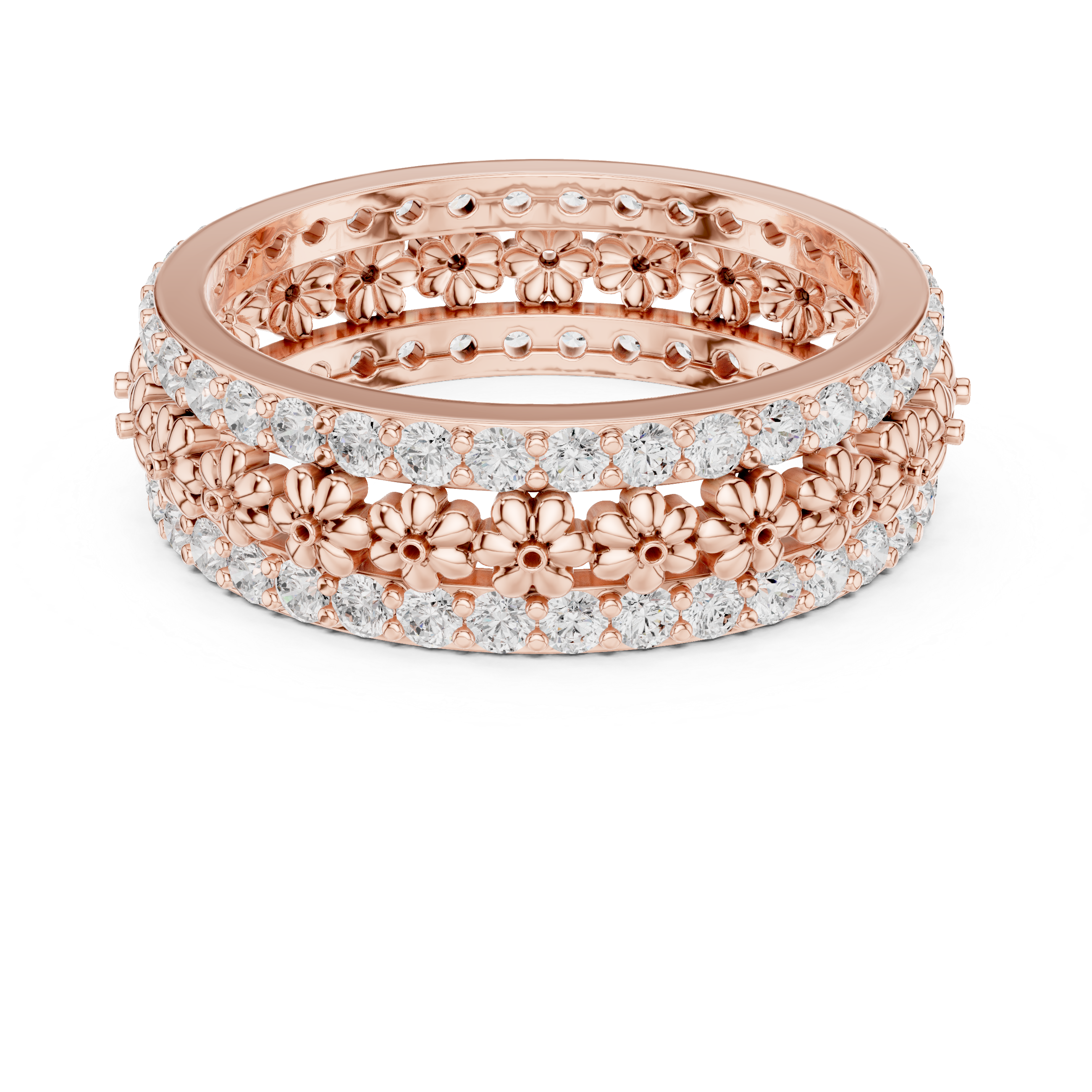 Floral Diamond Eternity Band Ring – Vintage Inspired Flower Wedding Band