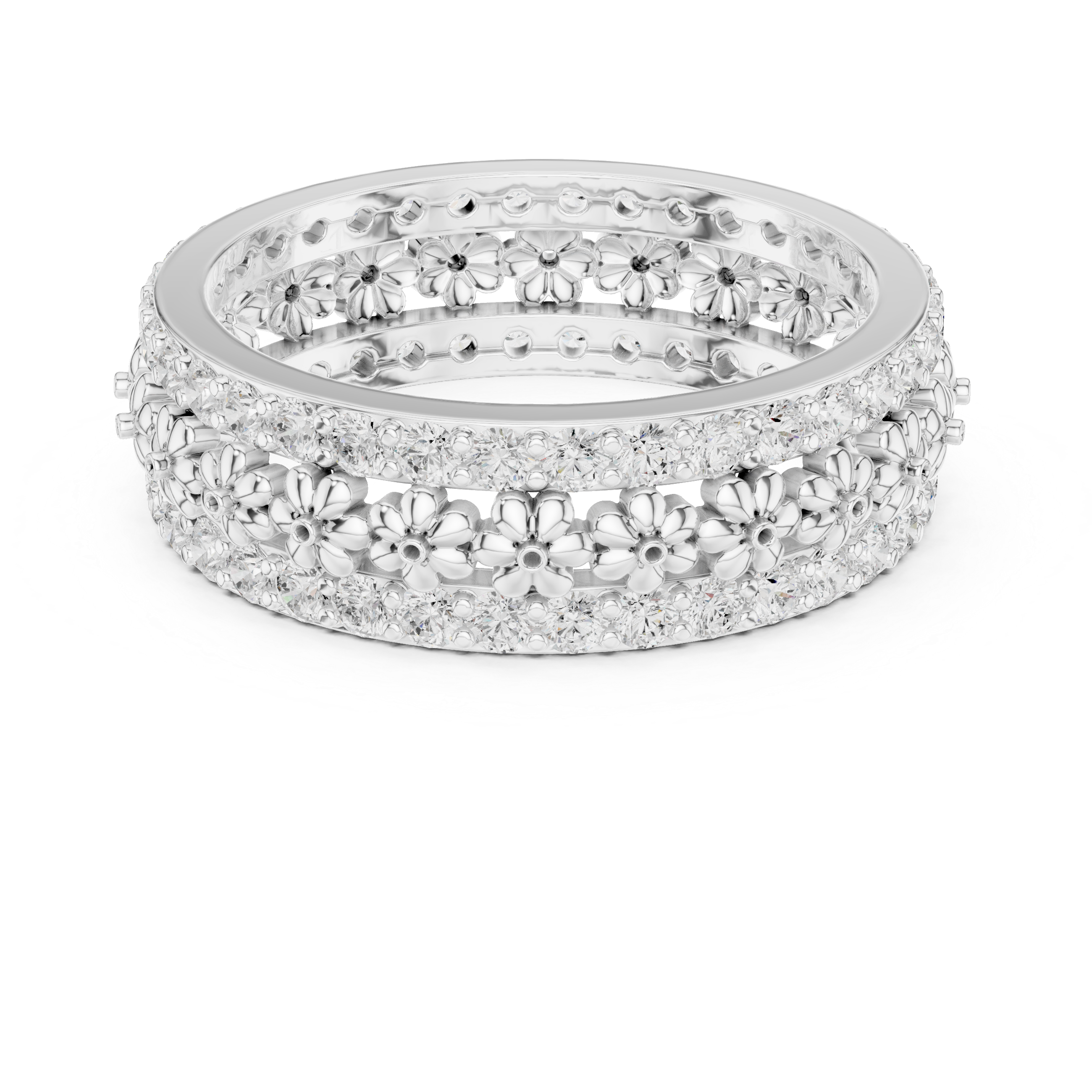 Floral Diamond Eternity Band Ring – Vintage Inspired Flower Wedding Band