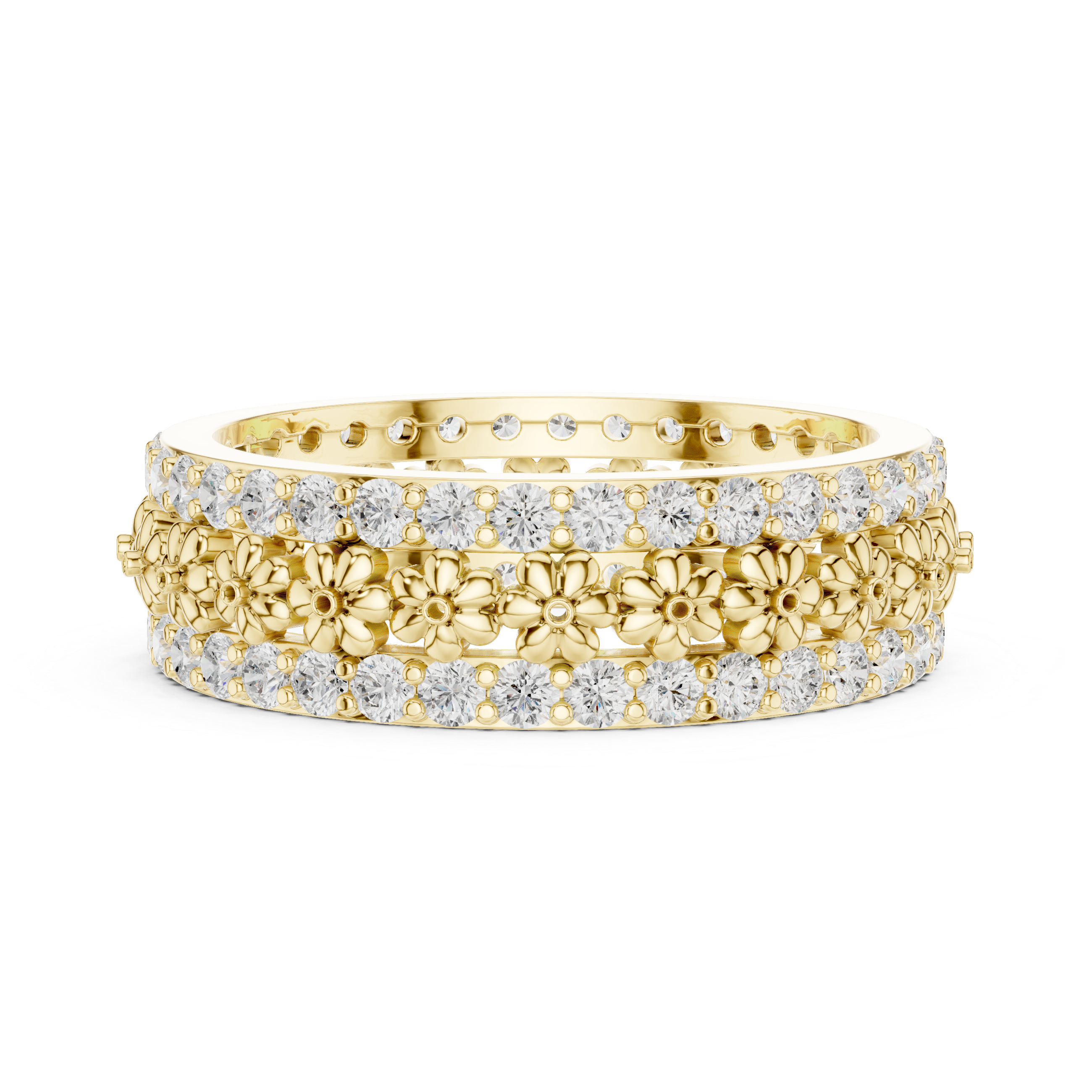 Floral Diamond Eternity Band Ring – Vintage Inspired Flower Wedding Band