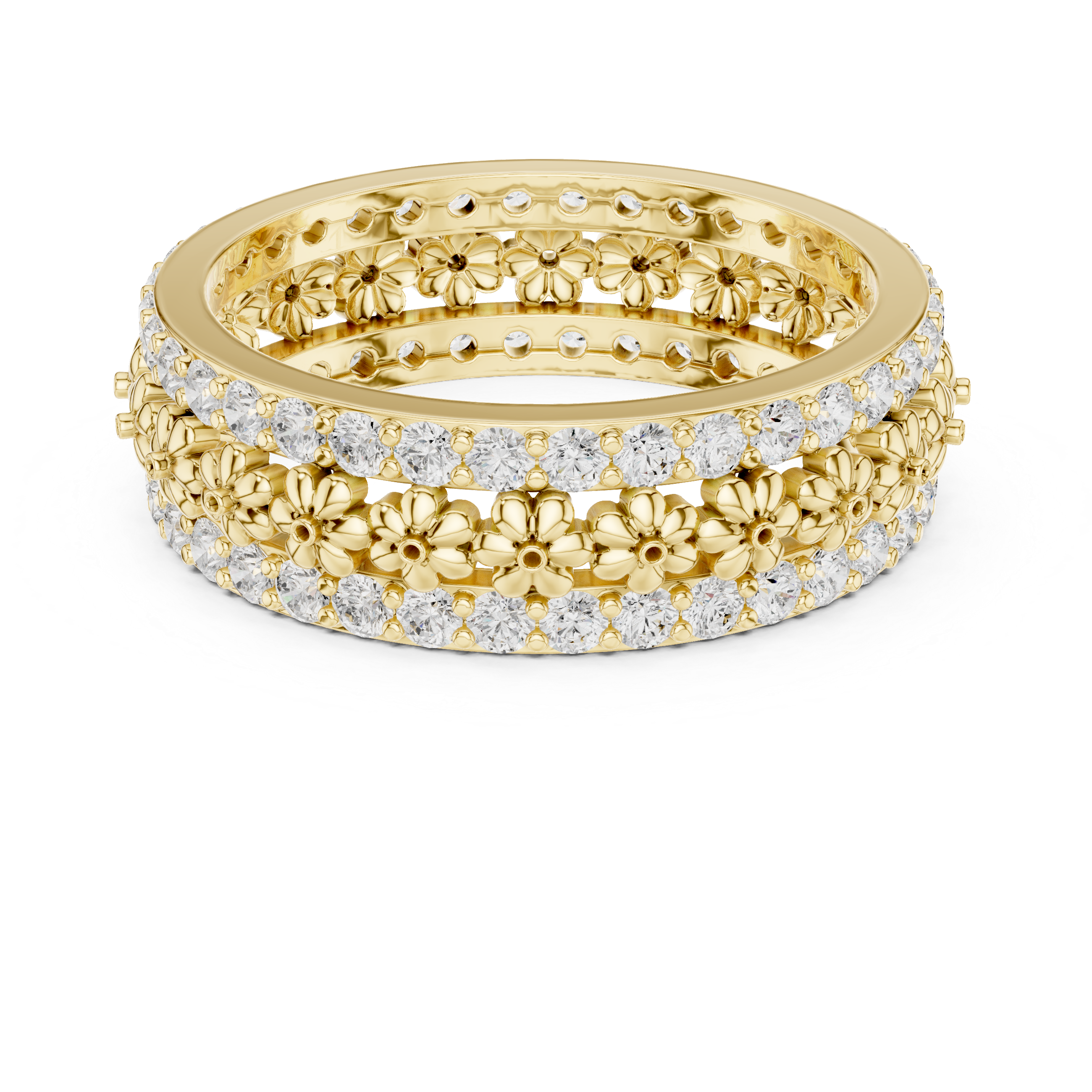 Floral Diamond Eternity Band Ring – Vintage Inspired Flower Wedding Band