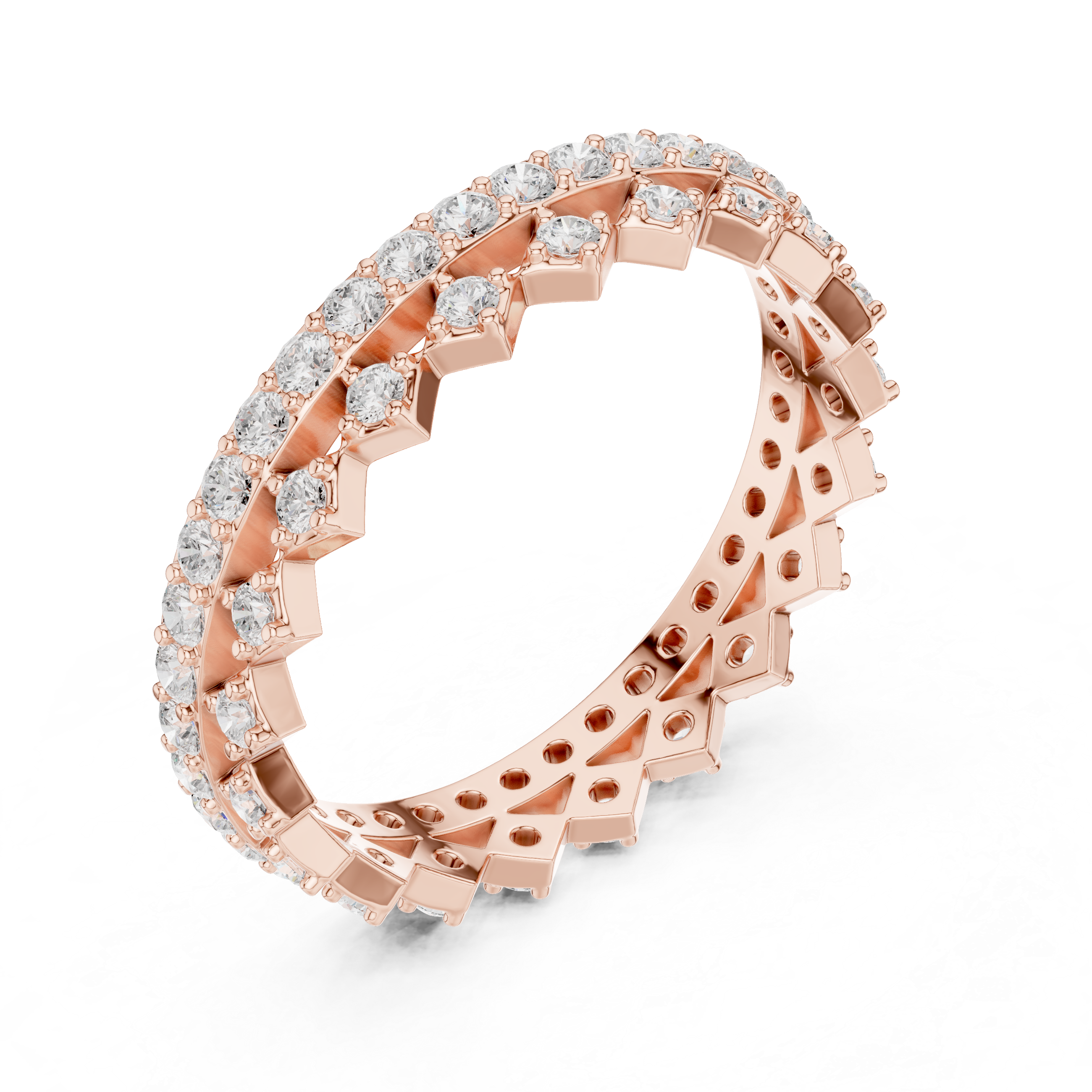 Geometric Diamond Eternity Band Ring – Modern Openwork Designer Wedding Band