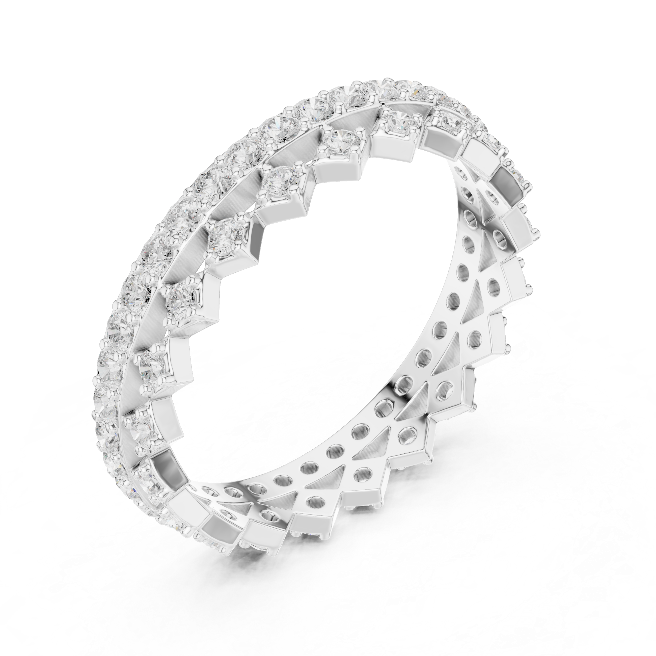 Geometric Diamond Eternity Band Ring – Modern Openwork Designer Wedding Band
