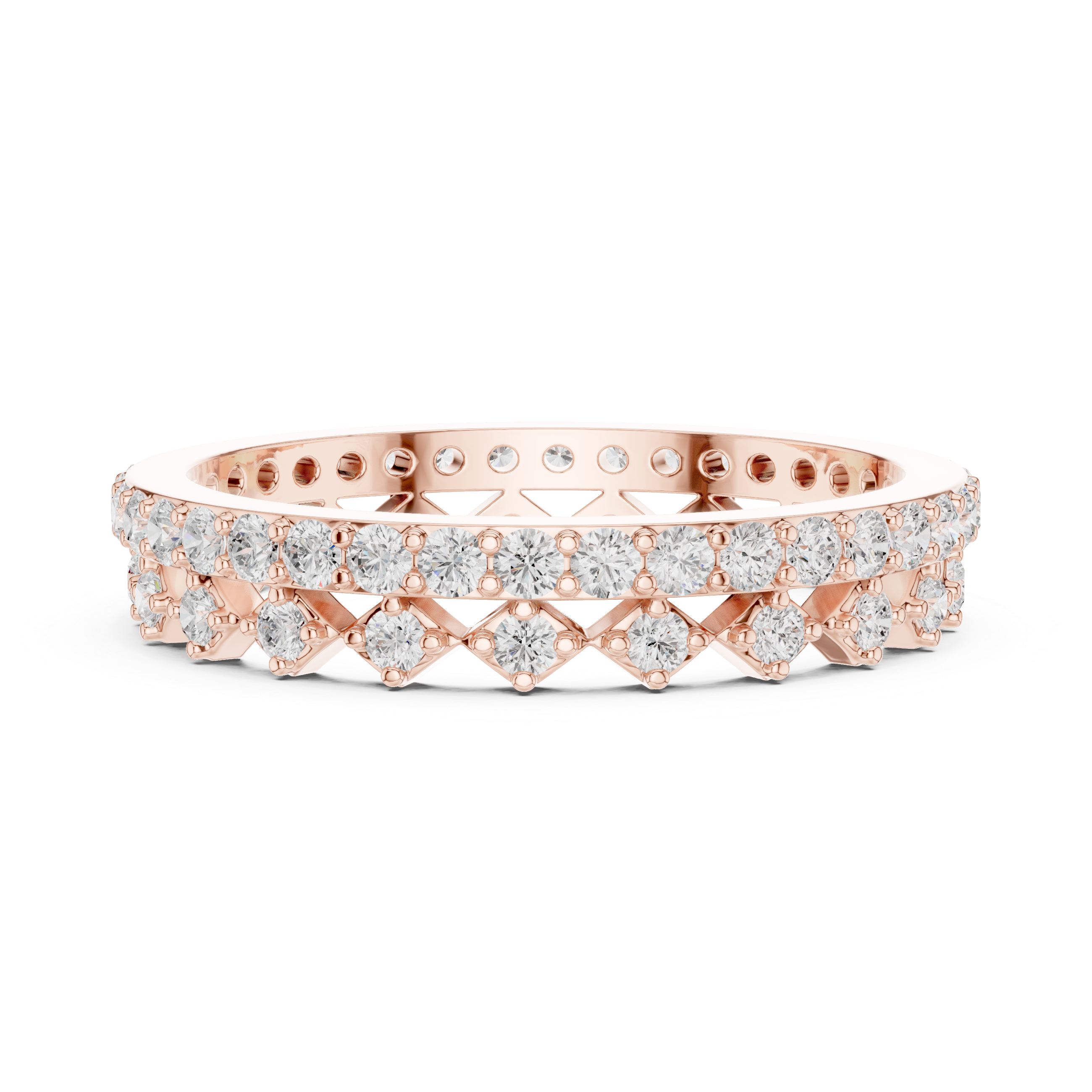 Geometric Diamond Eternity Band Ring – Modern Openwork Designer Wedding Band