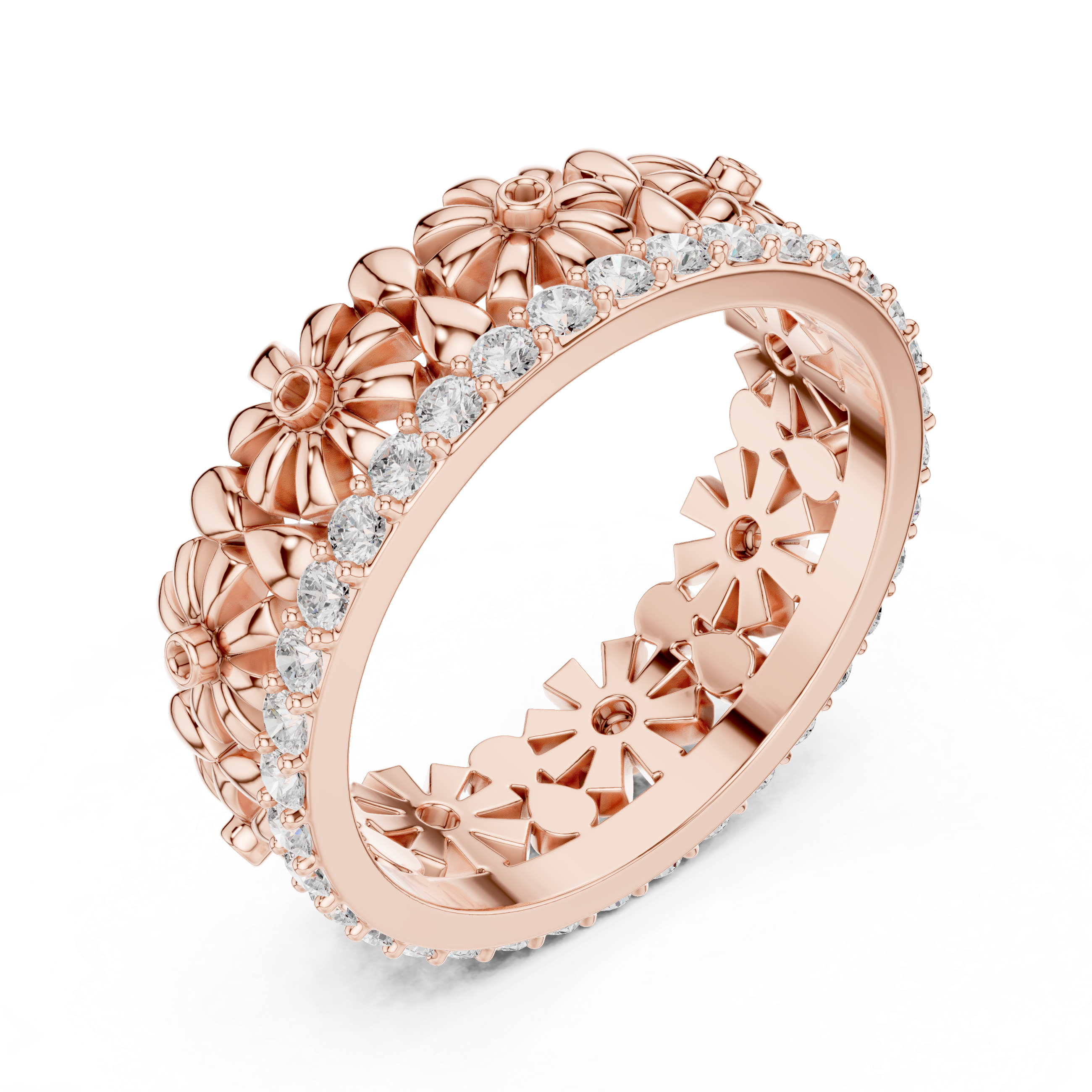 Floral Diamond Eternity Band Ring – Romantic Flower Inspired Designer Wedding Band