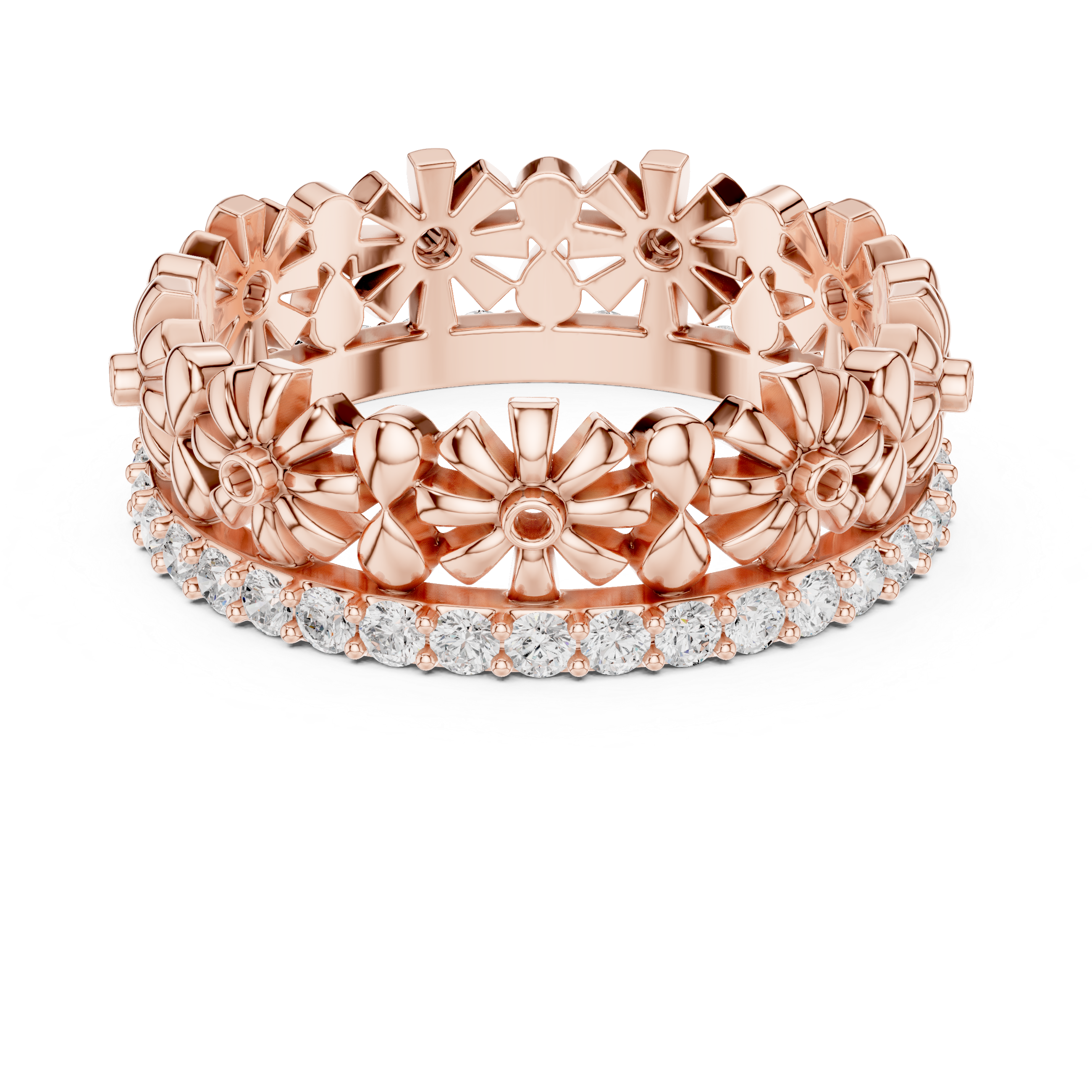 Floral Diamond Eternity Band Ring – Romantic Flower Inspired Designer Wedding Band