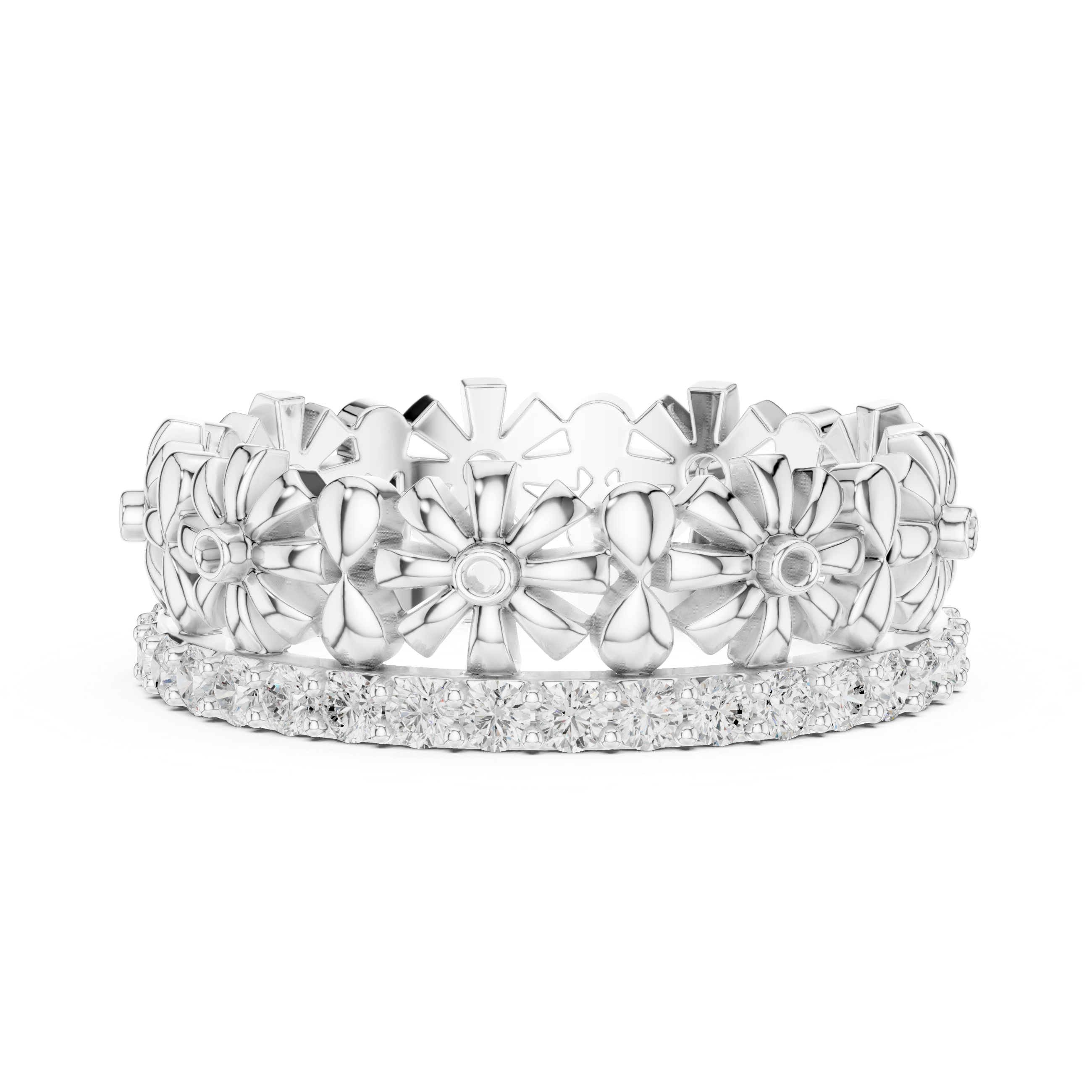 Floral Diamond Eternity Band Ring – Romantic Flower Inspired Designer Wedding Band