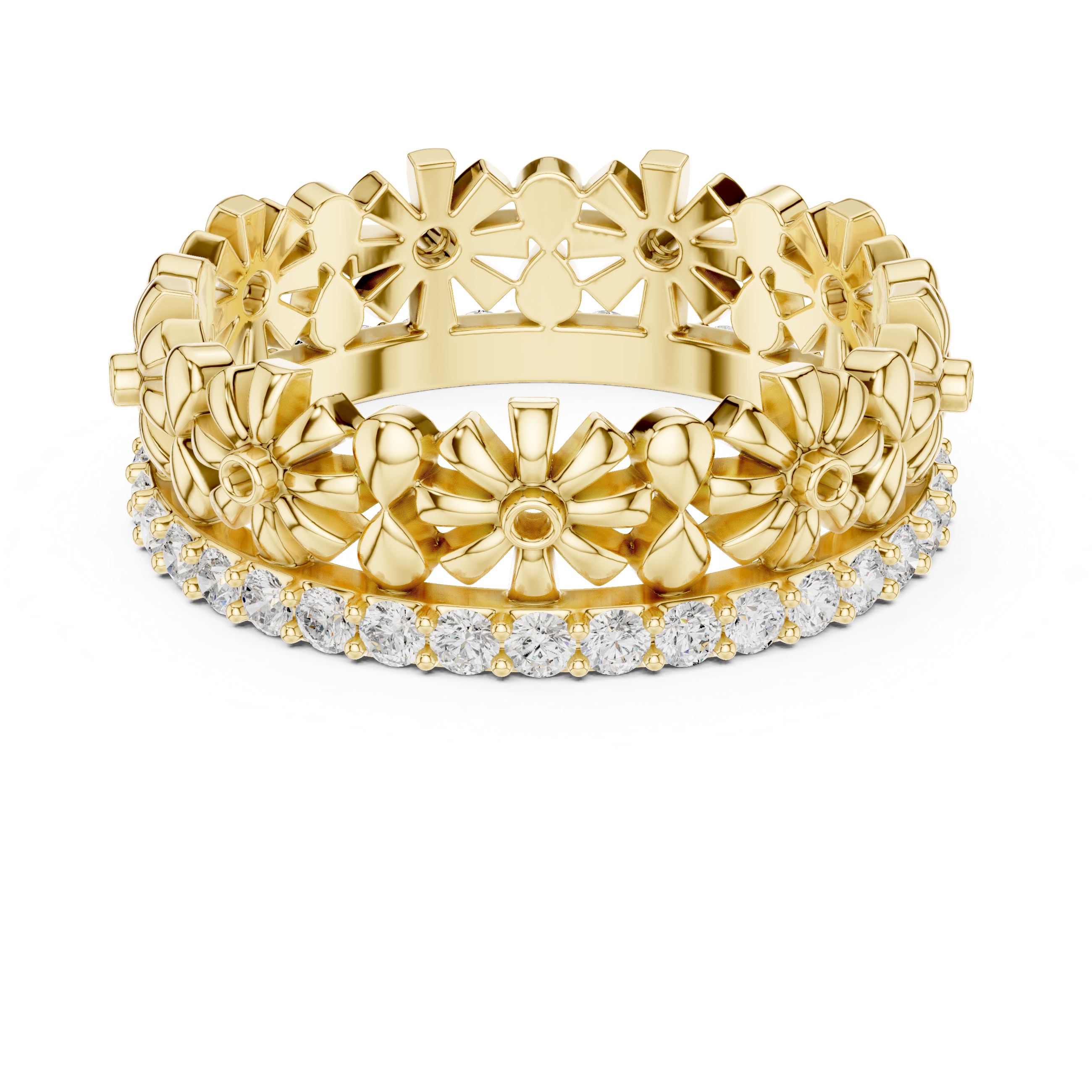 Floral Diamond Eternity Band Ring – Romantic Flower Inspired Designer Wedding Band