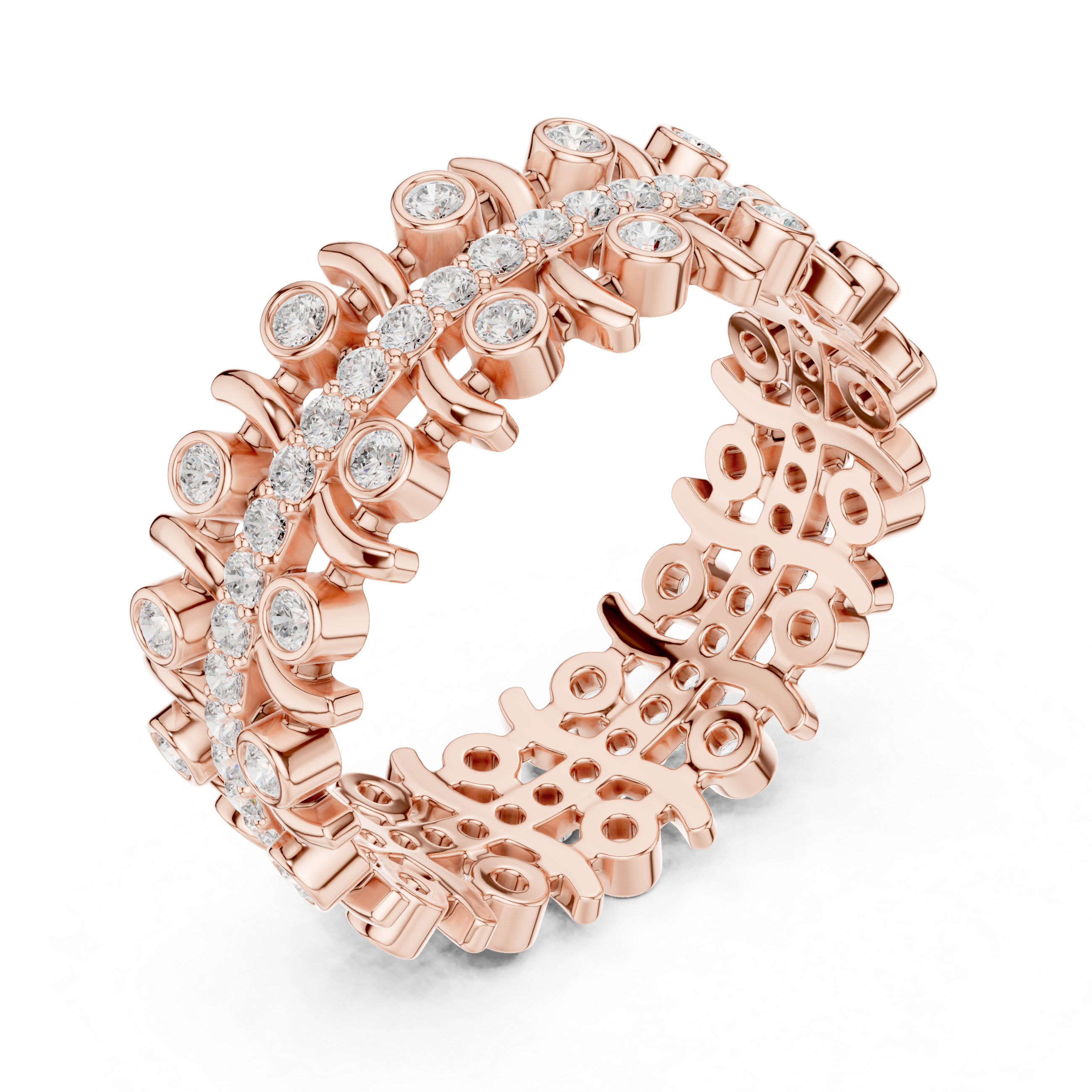 Modern Diamond Eternity Band Ring – Geometric Bezel Set Openwork Designer Ring