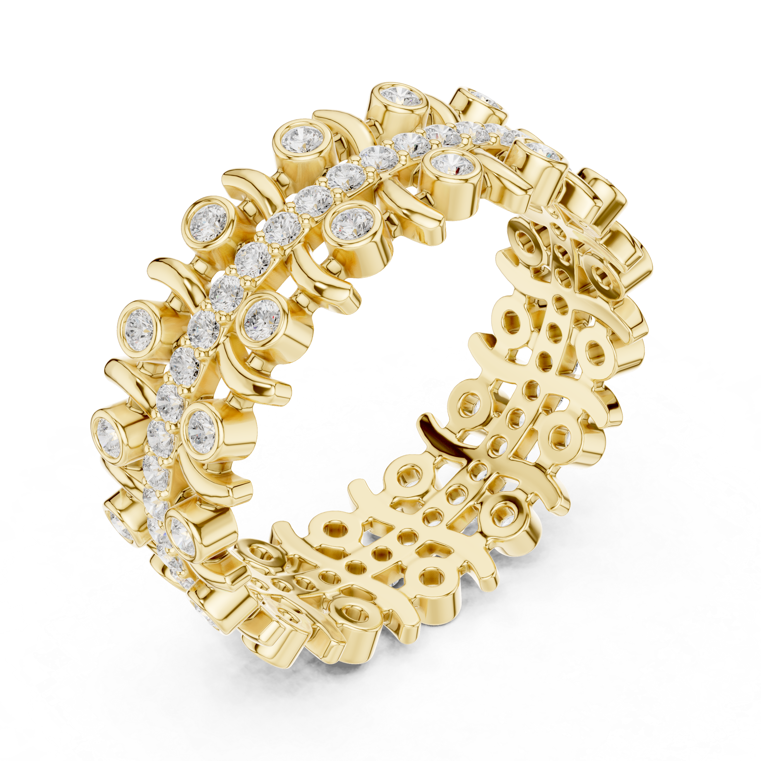 Modern Diamond Eternity Band Ring – Geometric Bezel Set Openwork Designer Ring