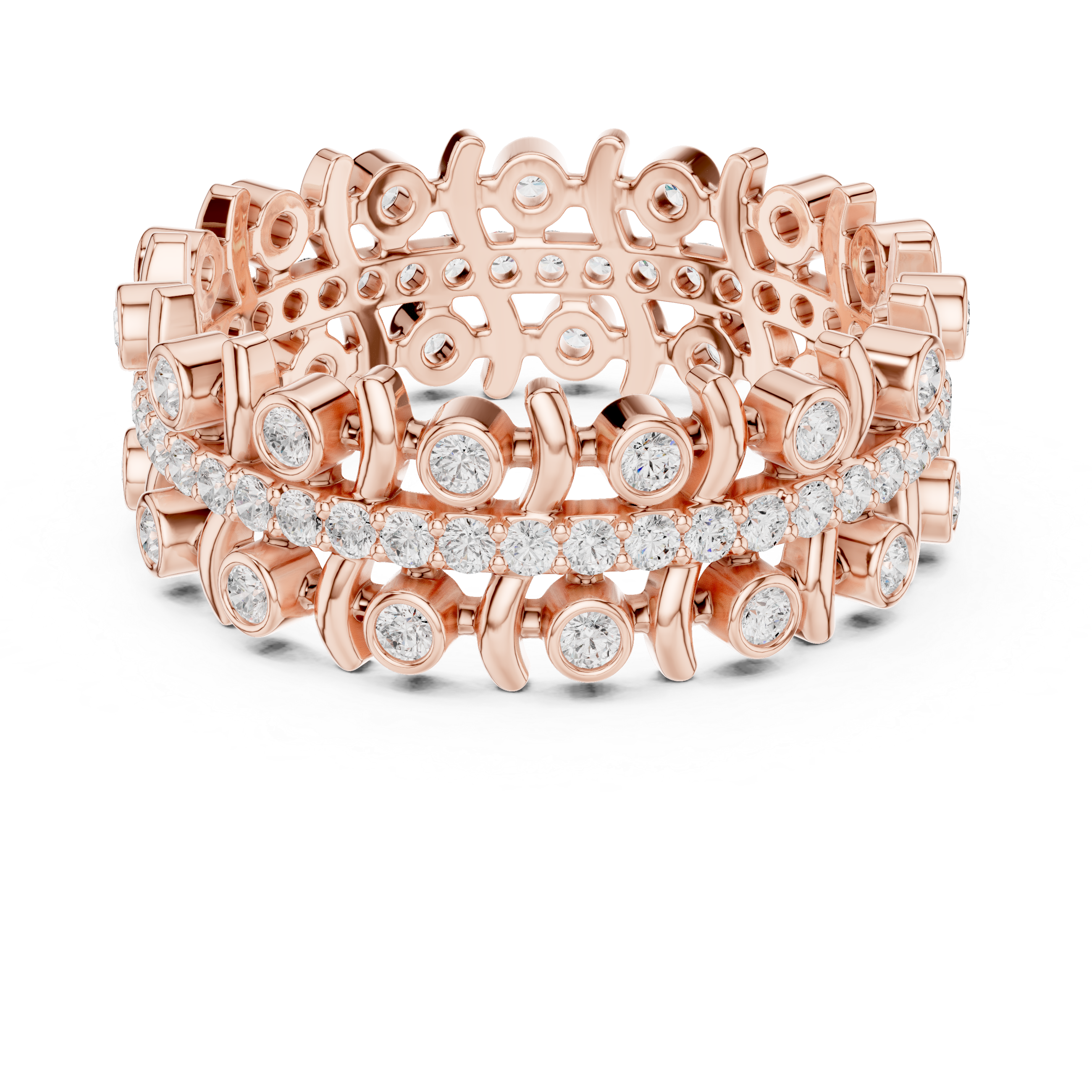 Modern Diamond Eternity Band Ring – Geometric Bezel Set Openwork Designer Ring