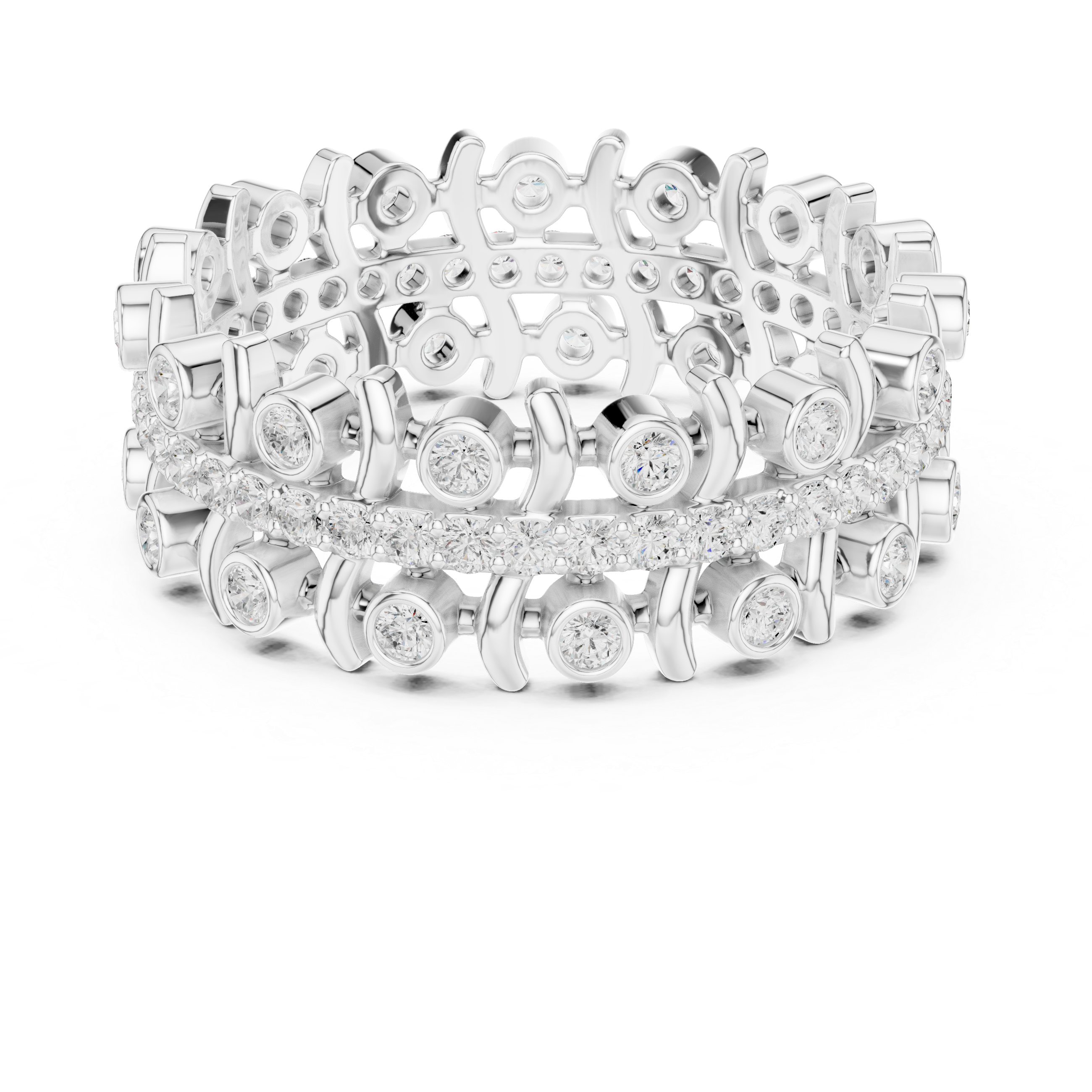 Modern Diamond Eternity Band Ring – Geometric Bezel Set Openwork Designer Ring