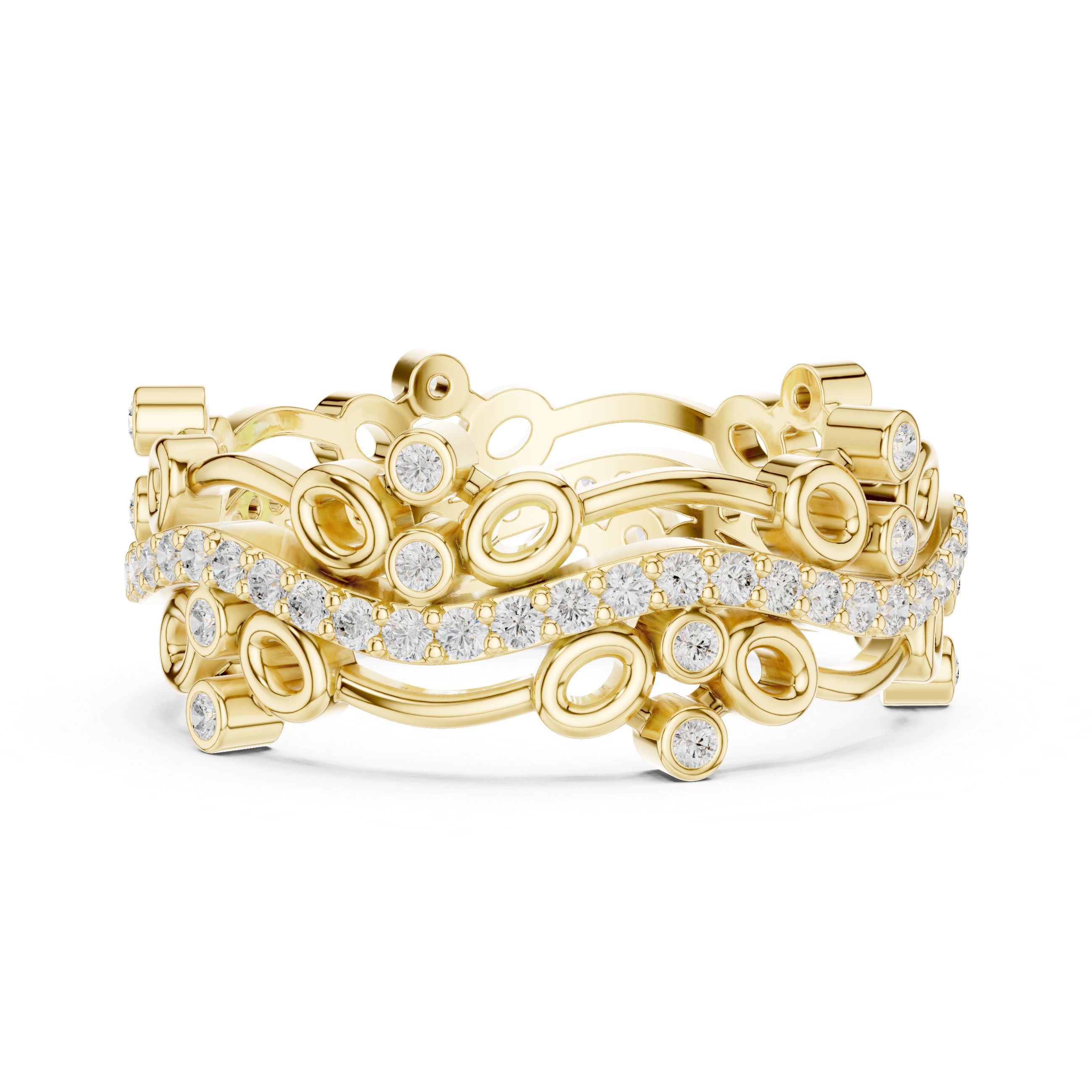 Abstract Diamond Eternity Band Ring – Modern Openwork Designer Statement Ring