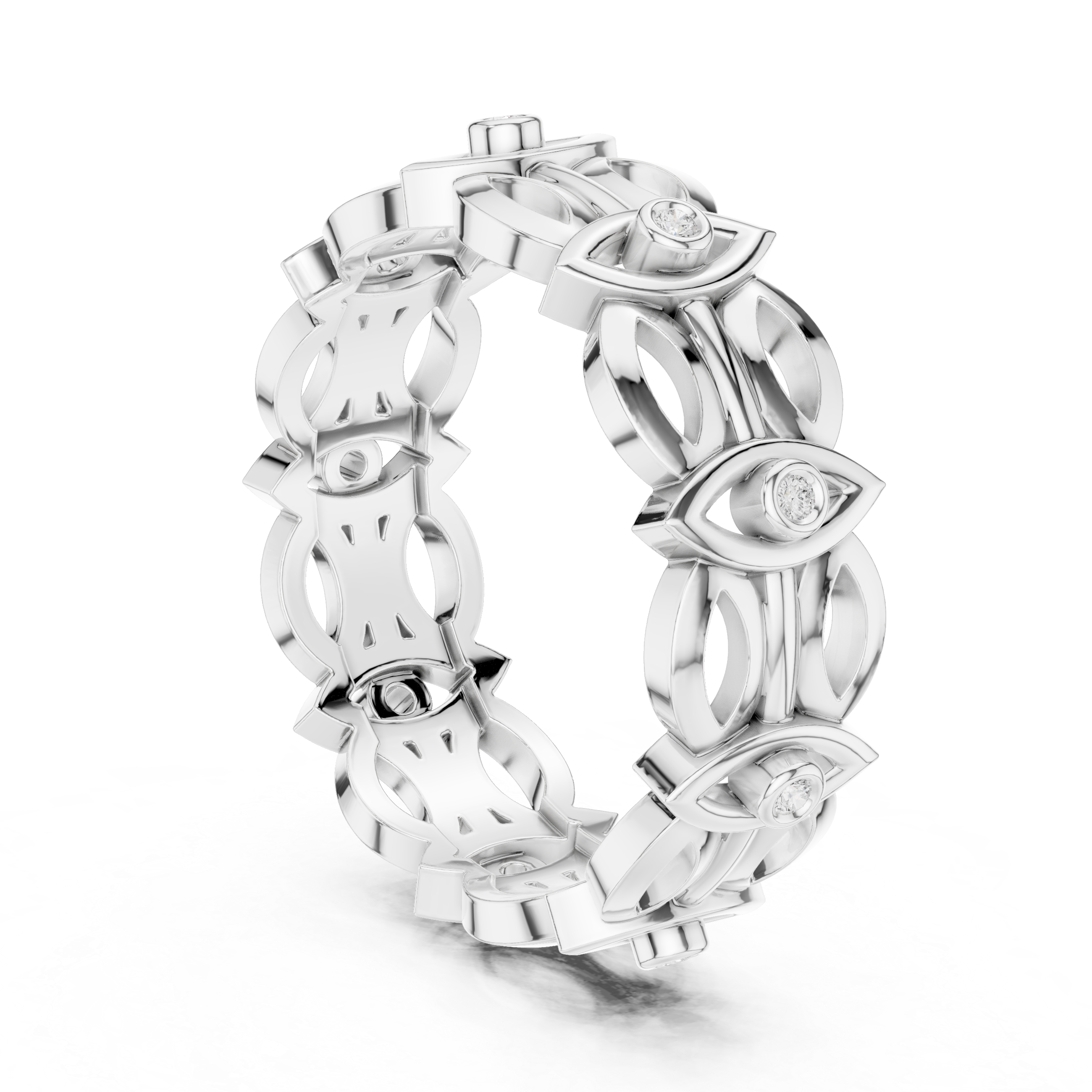 Evil Eye Eternity Band Ring – Geometric Openwork Diamond Protection Ring
