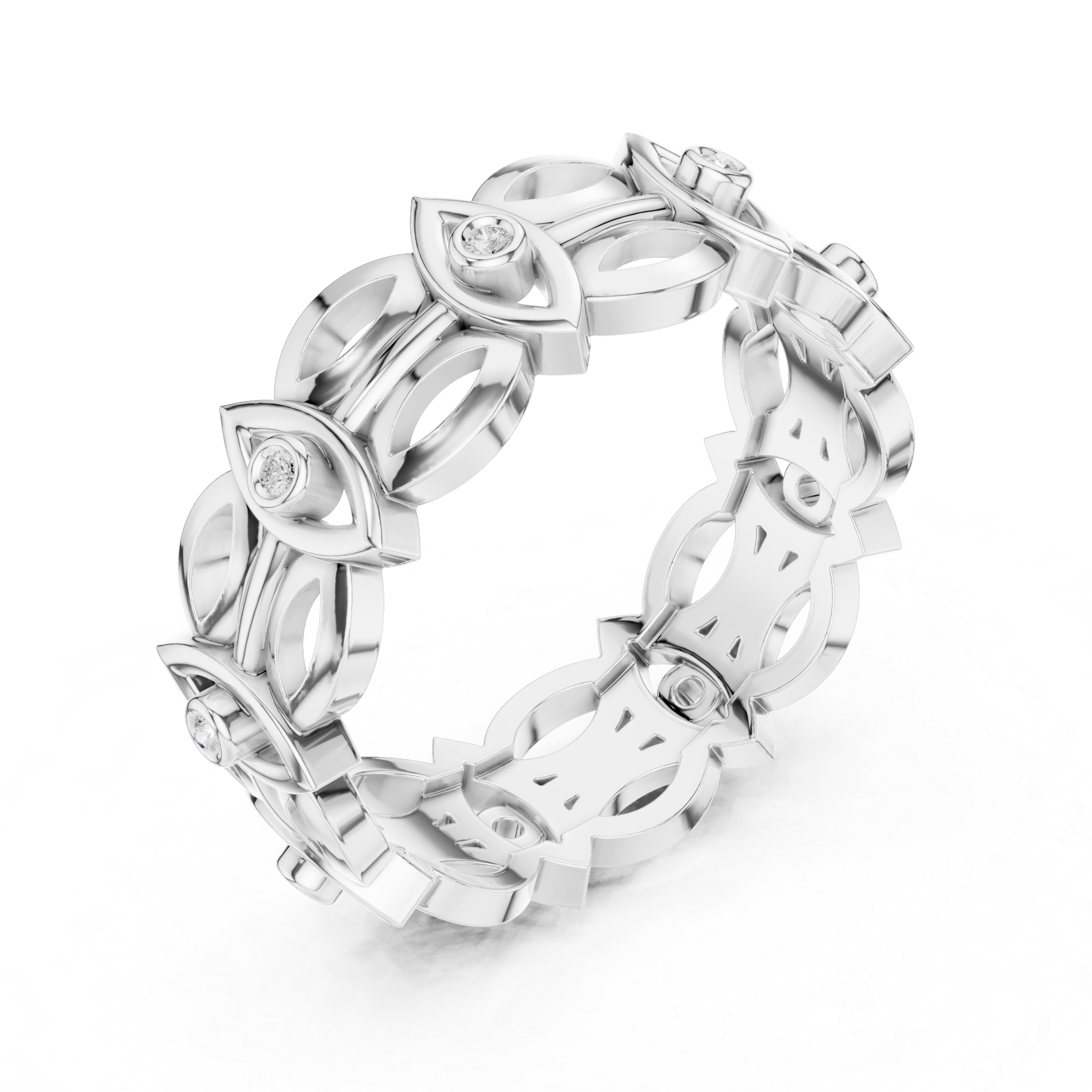 Evil Eye Eternity Band Ring – Geometric Openwork Diamond Protection Ring