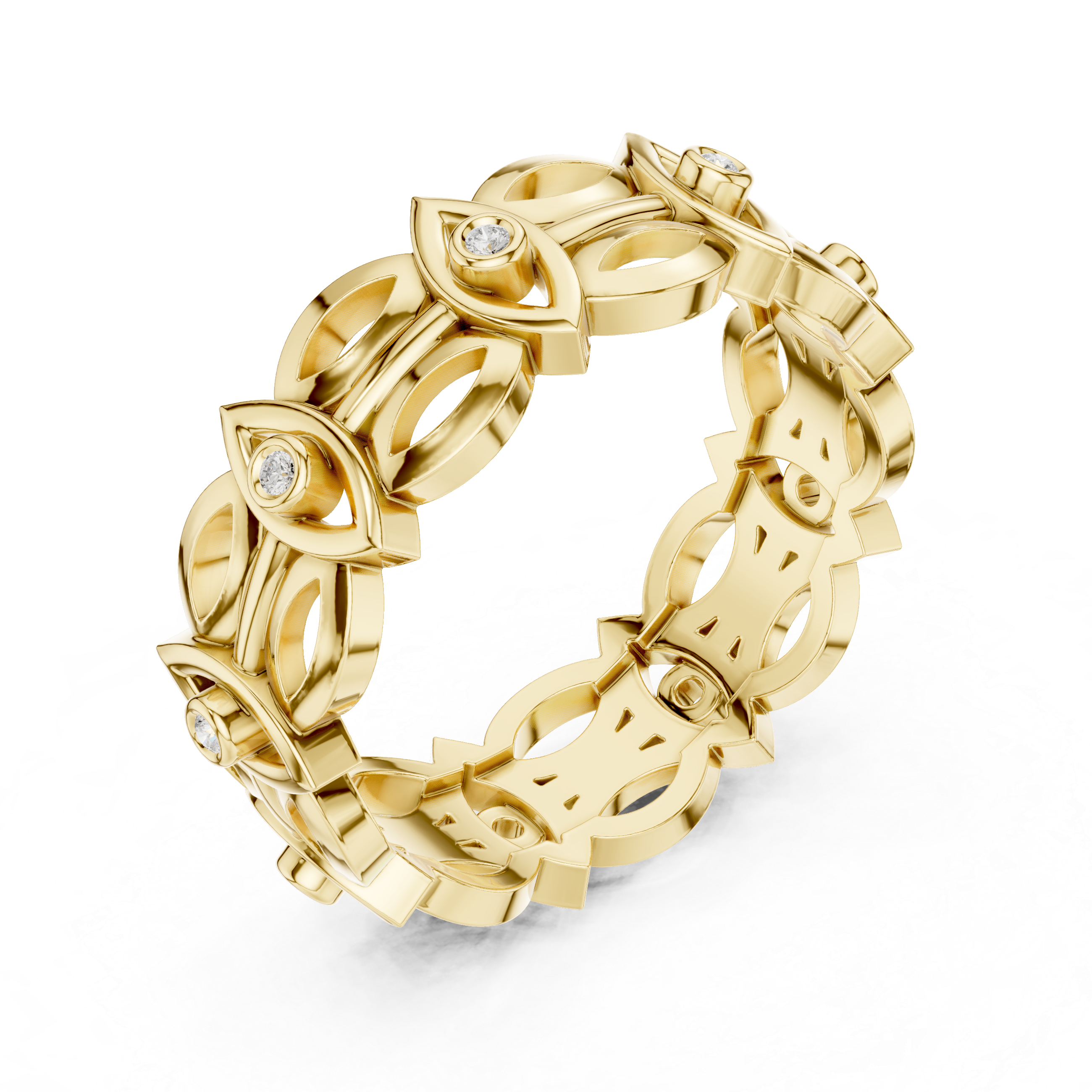 Evil Eye Eternity Band Ring – Geometric Openwork Diamond Protection Ring