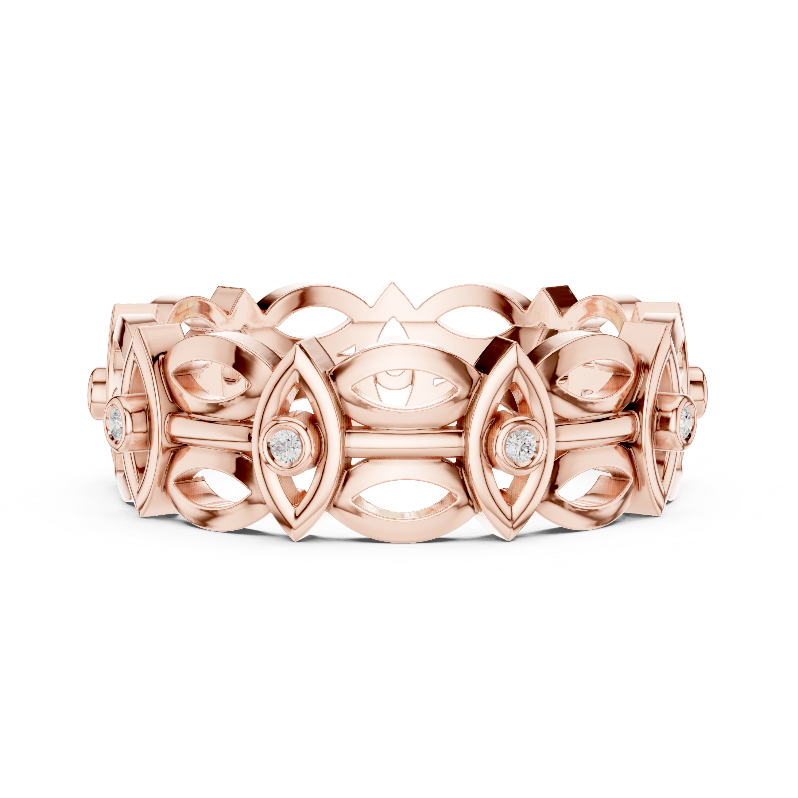 Evil Eye Eternity Band Ring – Geometric Openwork Diamond Protection Ring