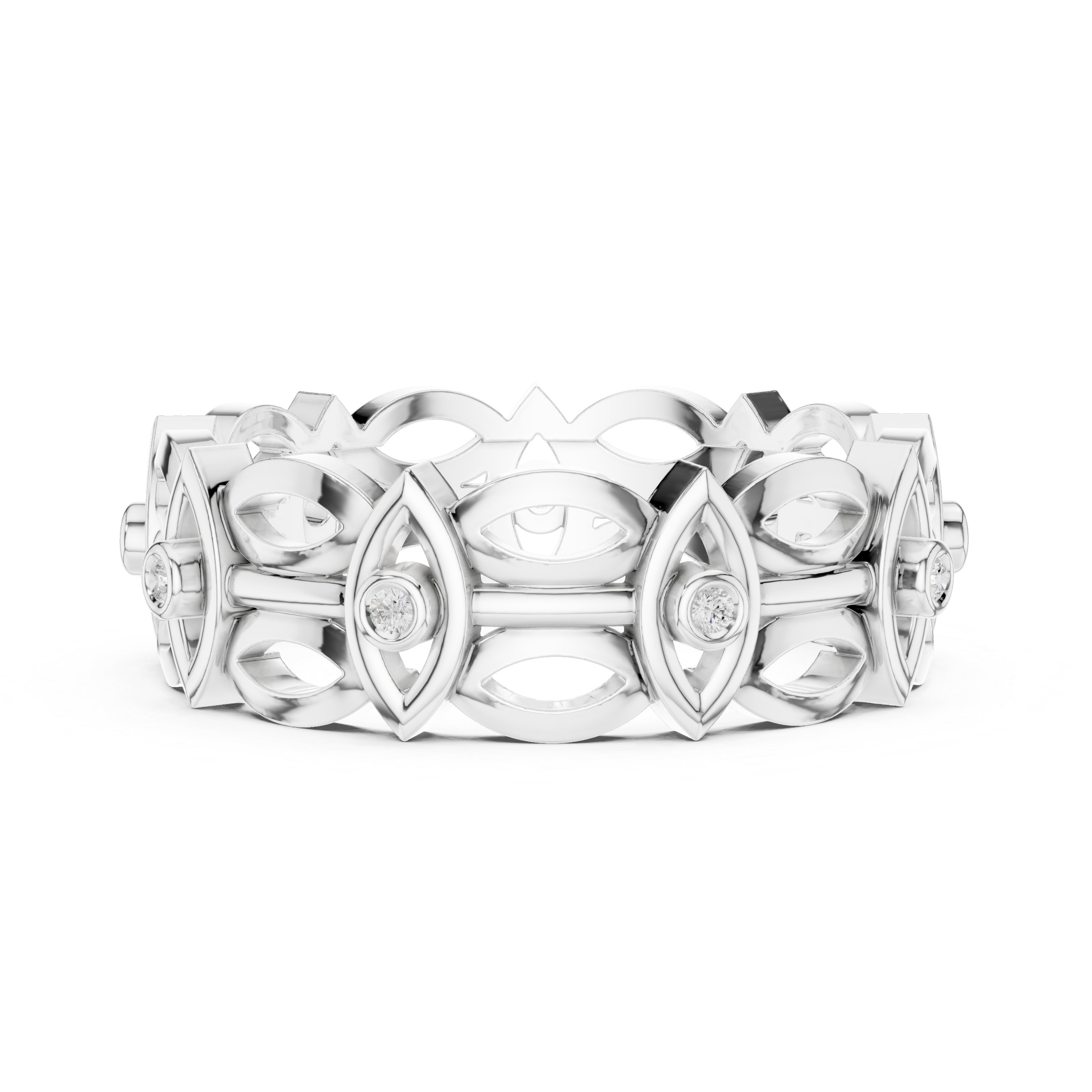 Evil Eye Eternity Band Ring – Geometric Openwork Diamond Protection Ring
