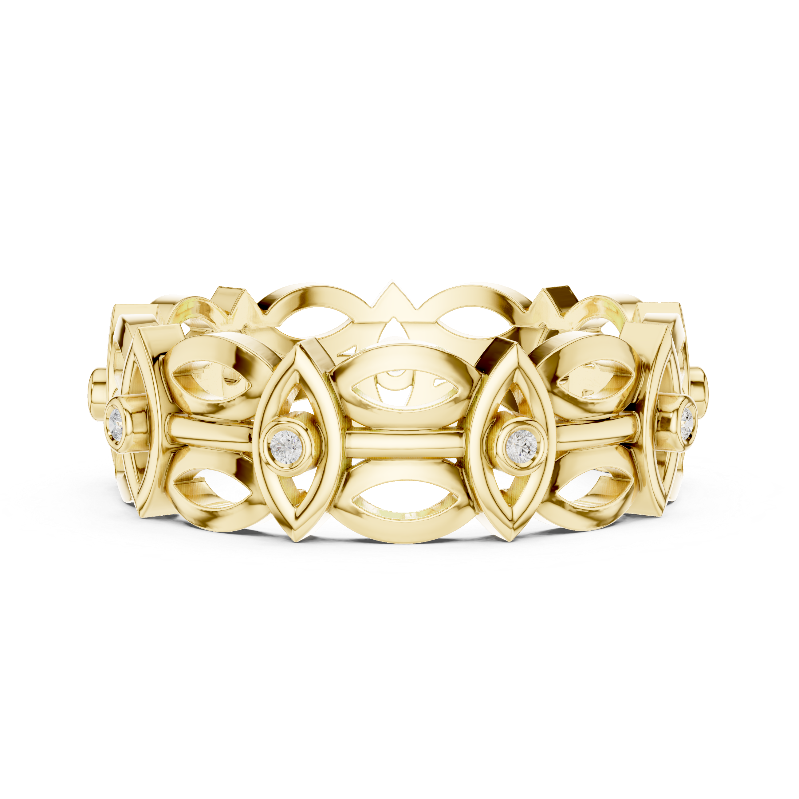 Evil Eye Eternity Band Ring – Geometric Openwork Diamond Protection Ring