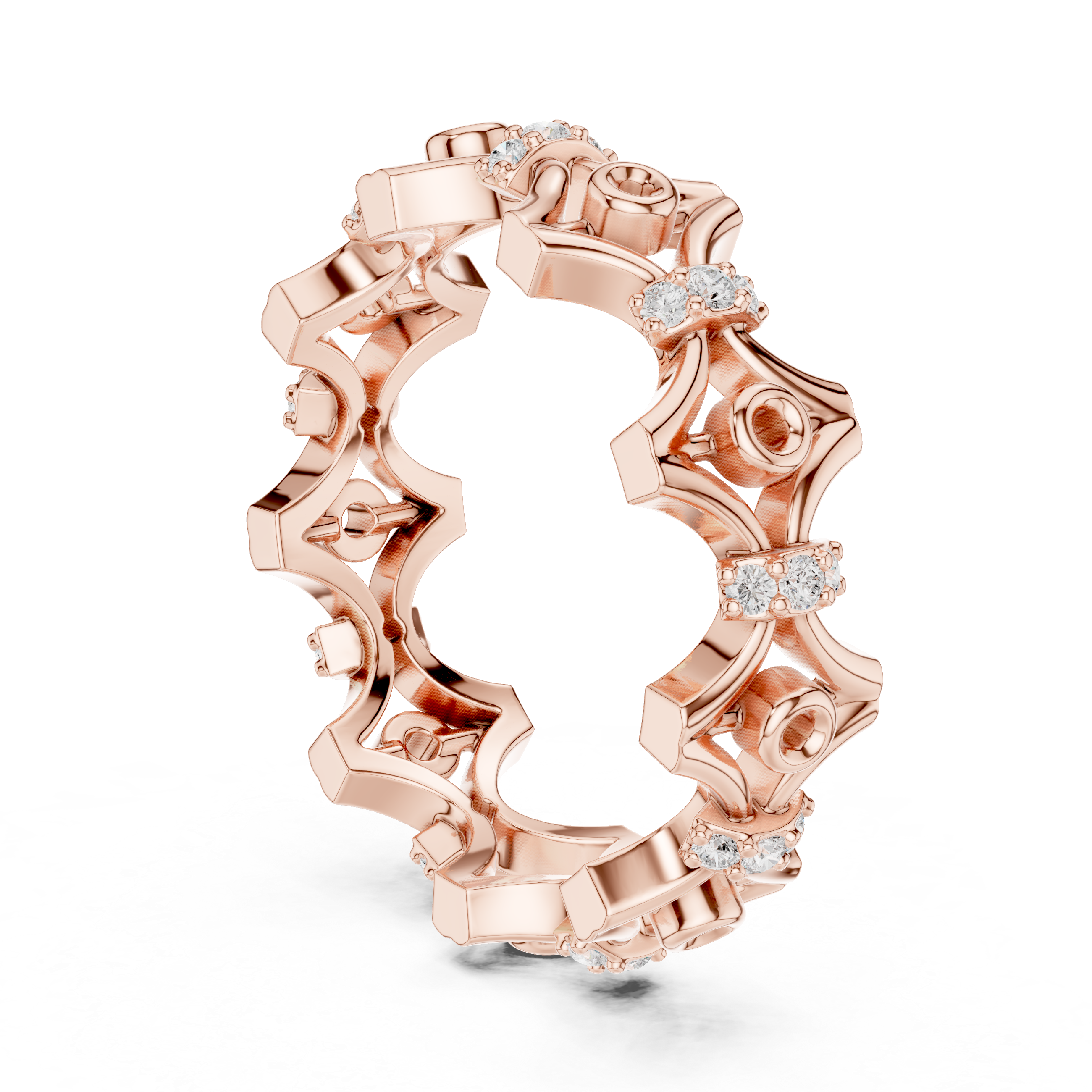 Geometric Openwork Diamond Eternity Ring – Modern Architectural Band Ring