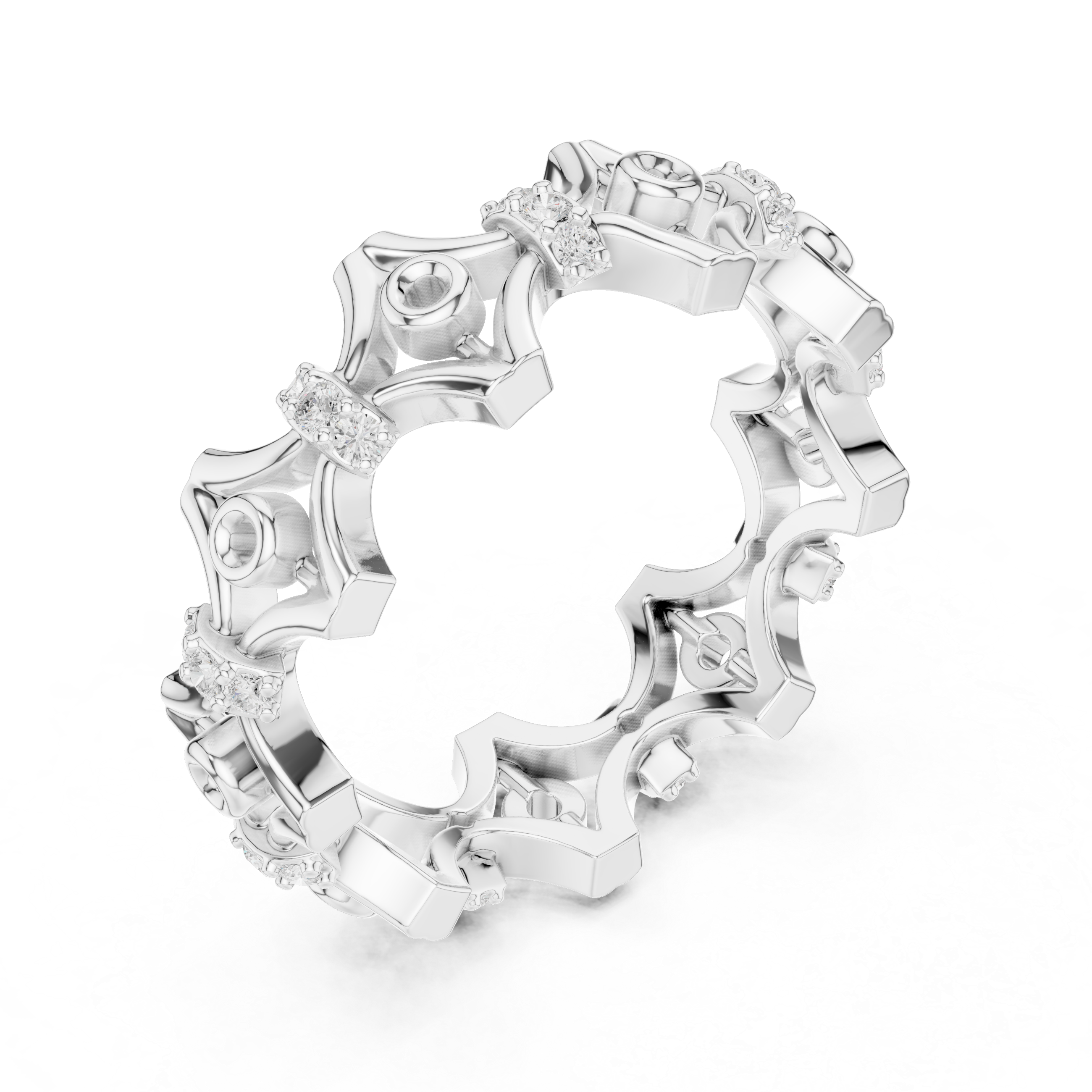 Geometric Openwork Diamond Eternity Ring – Modern Architectural Band Ring