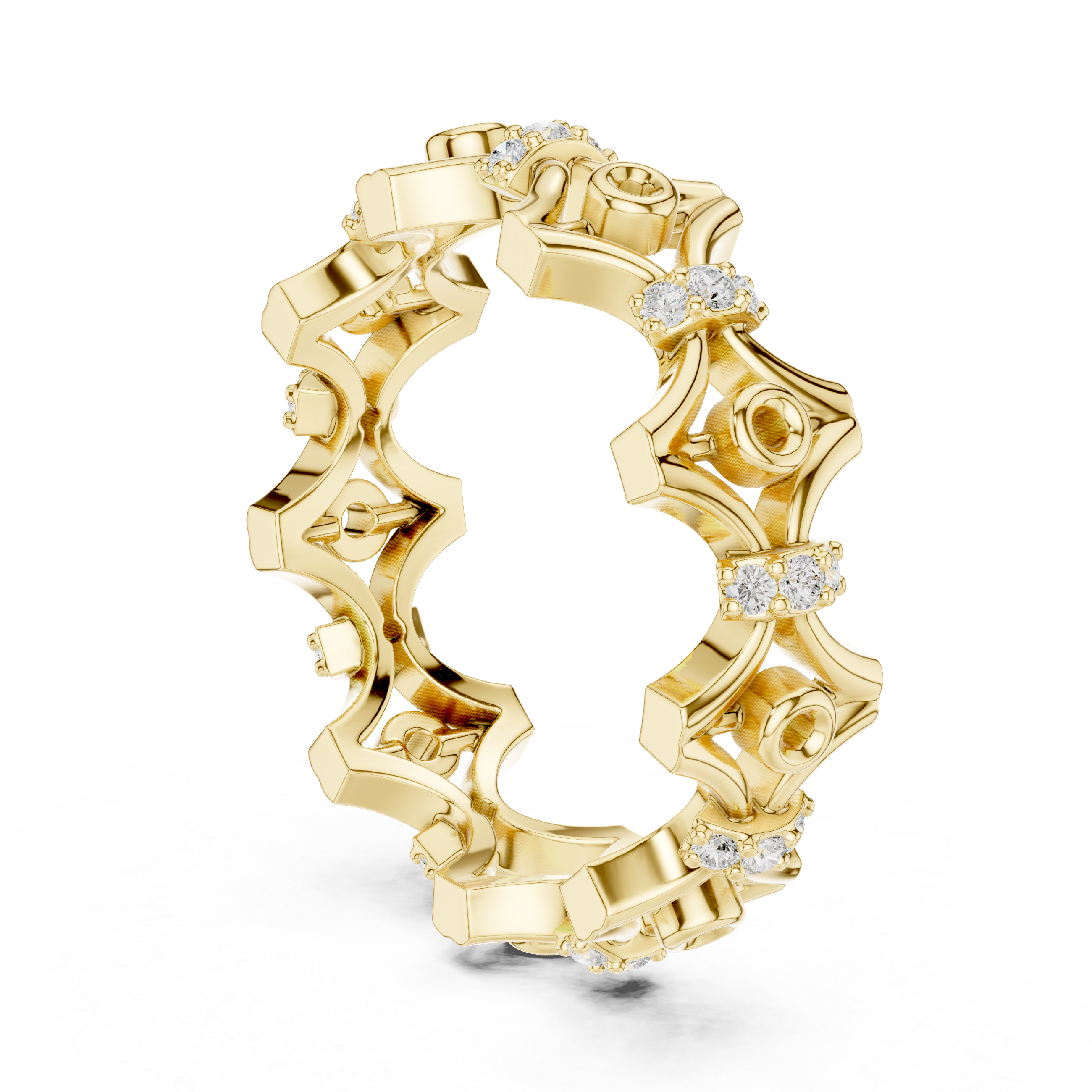 Geometric Openwork Diamond Eternity Ring – Modern Architectural Band Ring