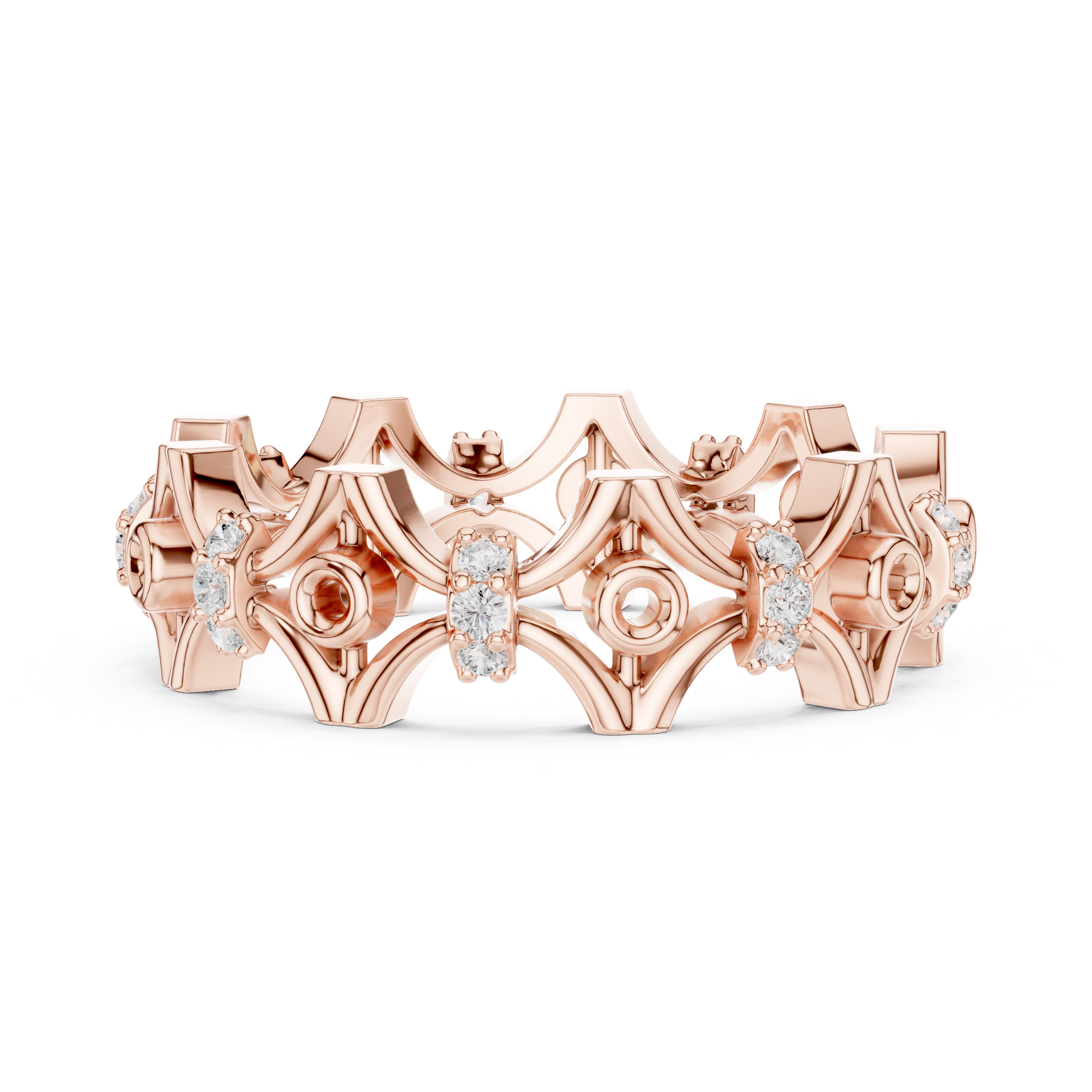 Geometric Openwork Diamond Eternity Ring – Modern Architectural Band Ring