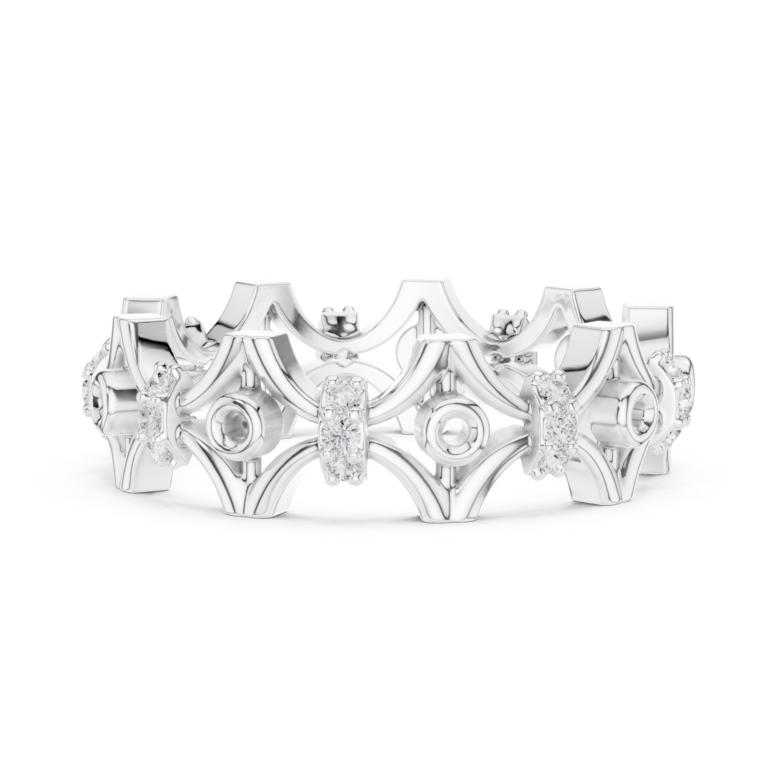 Geometric Openwork Diamond Eternity Ring – Modern Architectural Band Ring