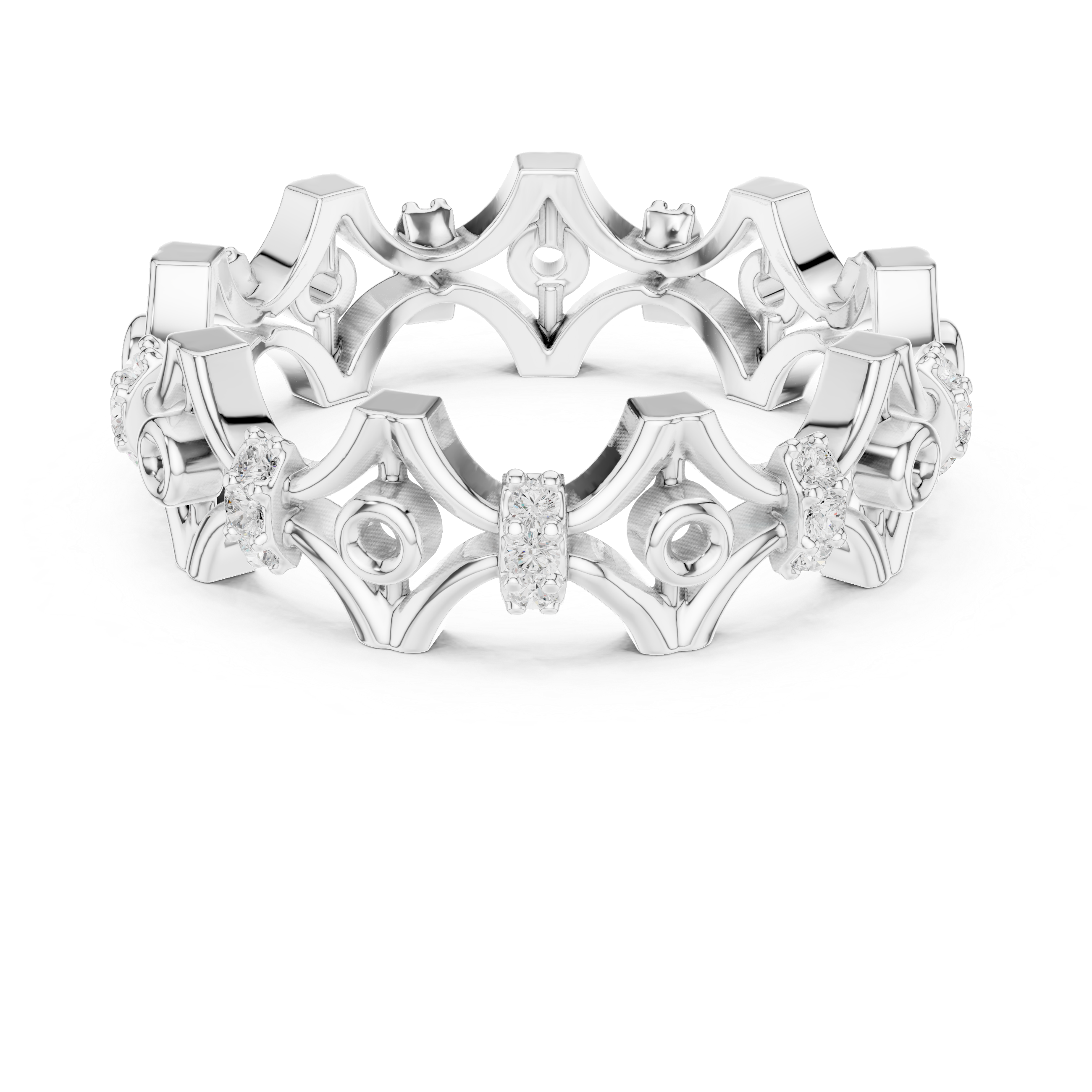 Geometric Openwork Diamond Eternity Ring – Modern Architectural Band Ring