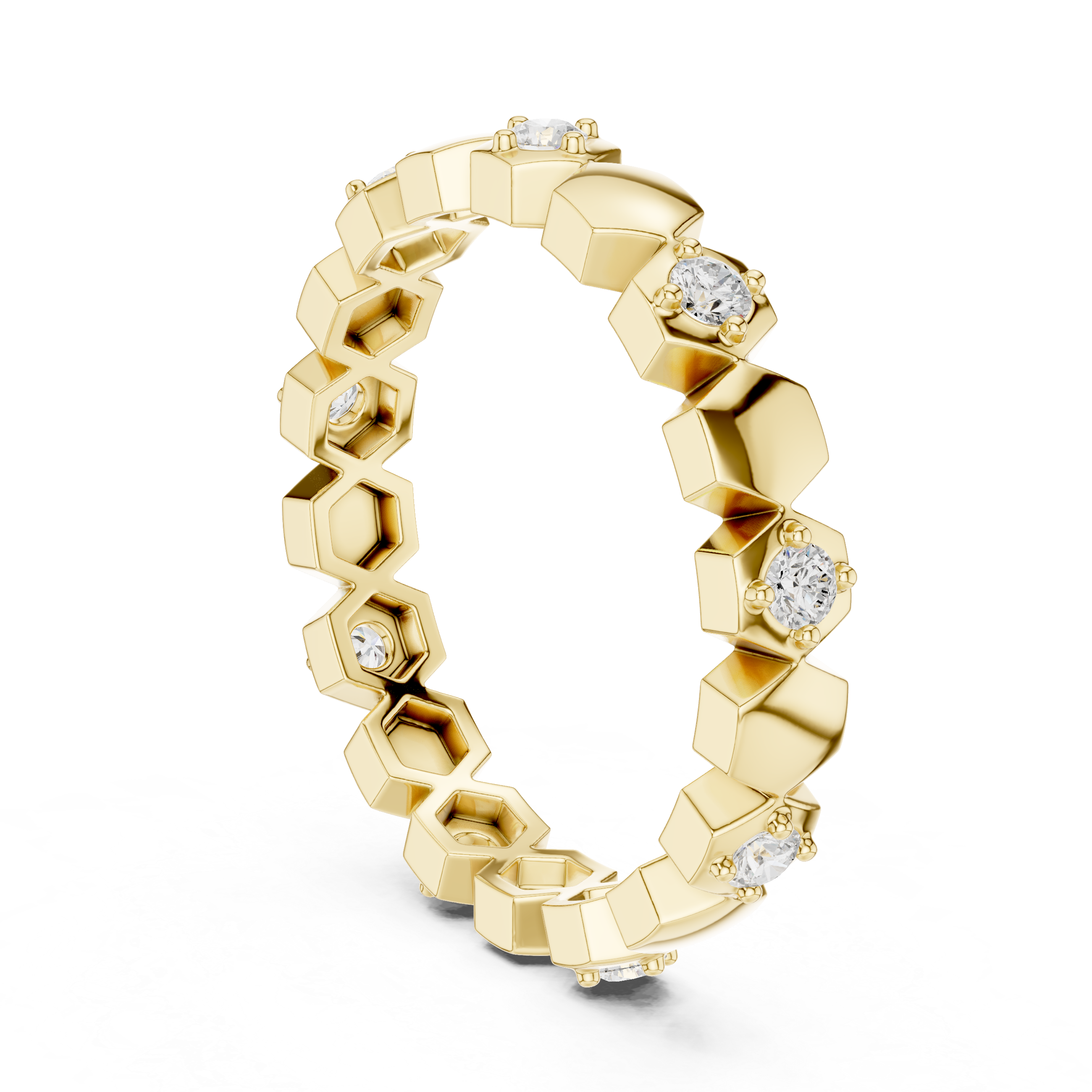 Minimalist Hexagon Diamond Eternity Ring – Modern Geometric Gold Band
