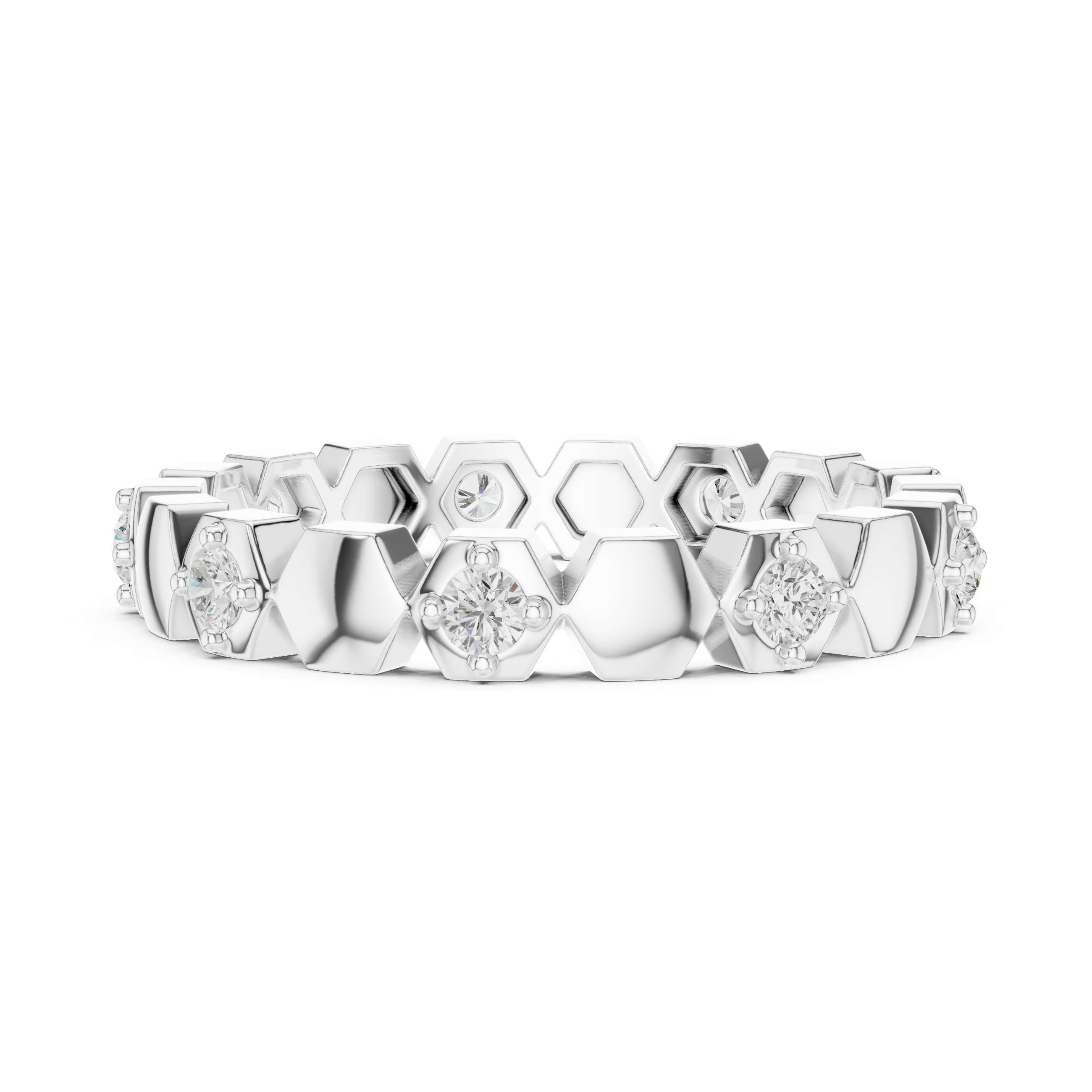 Minimalist Hexagon Diamond Eternity Ring – Modern Geometric Gold Band