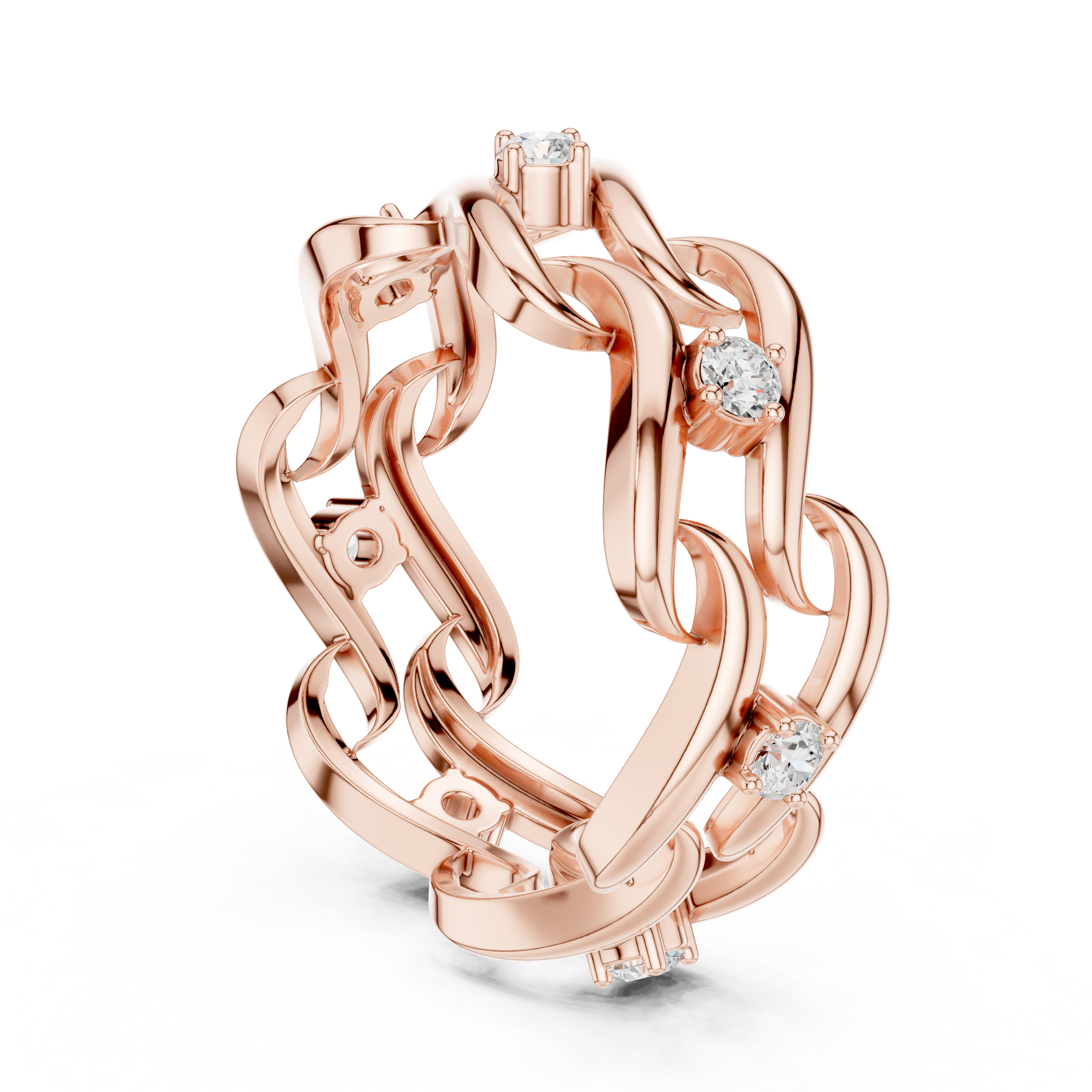 Braided Infinity Diamond Ring – Openwork Woven Gold Statement Band