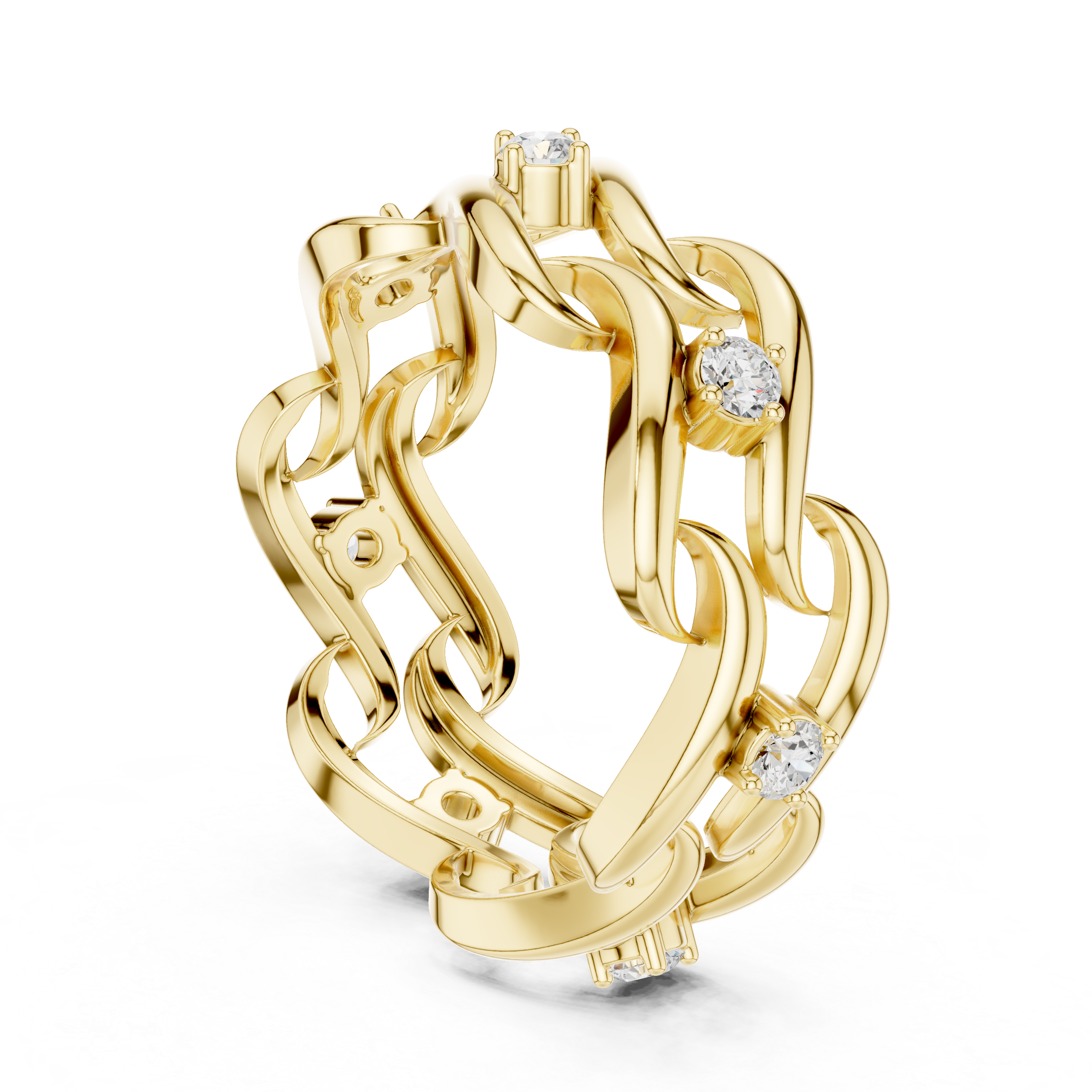 Braided Infinity Diamond Ring – Openwork Woven Gold Statement Band